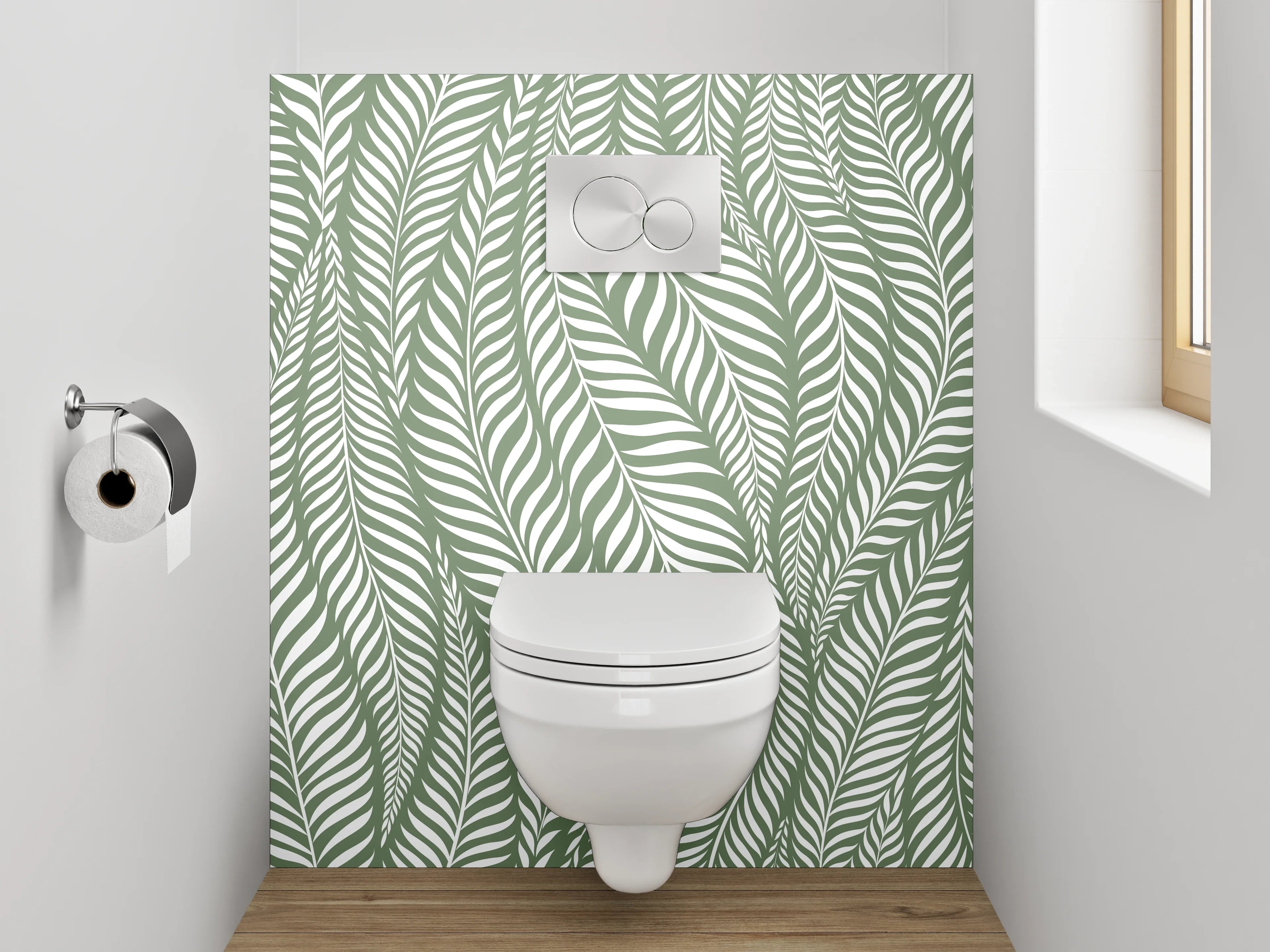 WC-Rückwand - Blattmuster Grün Weiß Natur Deko