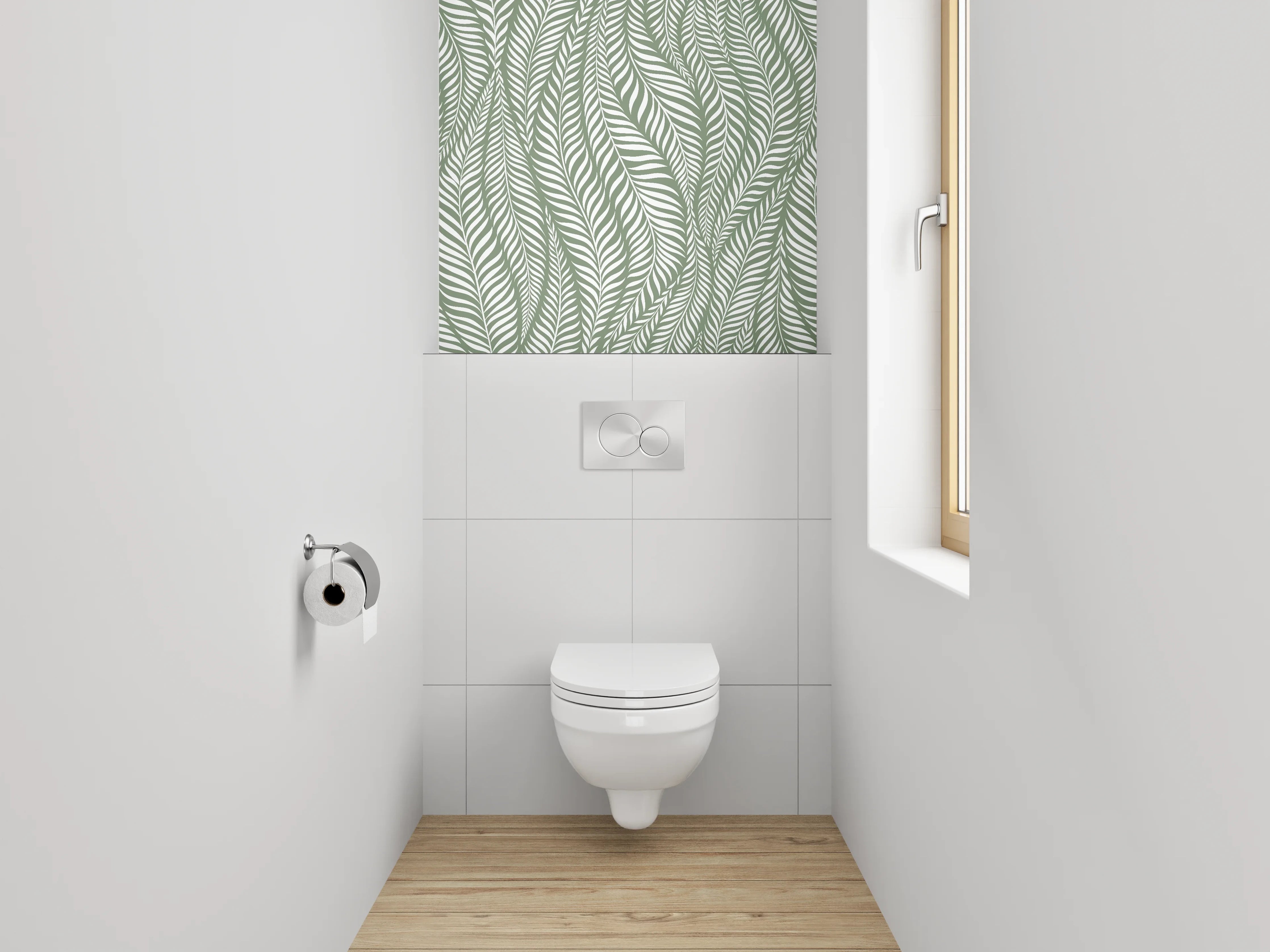 WC-Rückwand - Blattmuster Grün Weiß Natur Deko