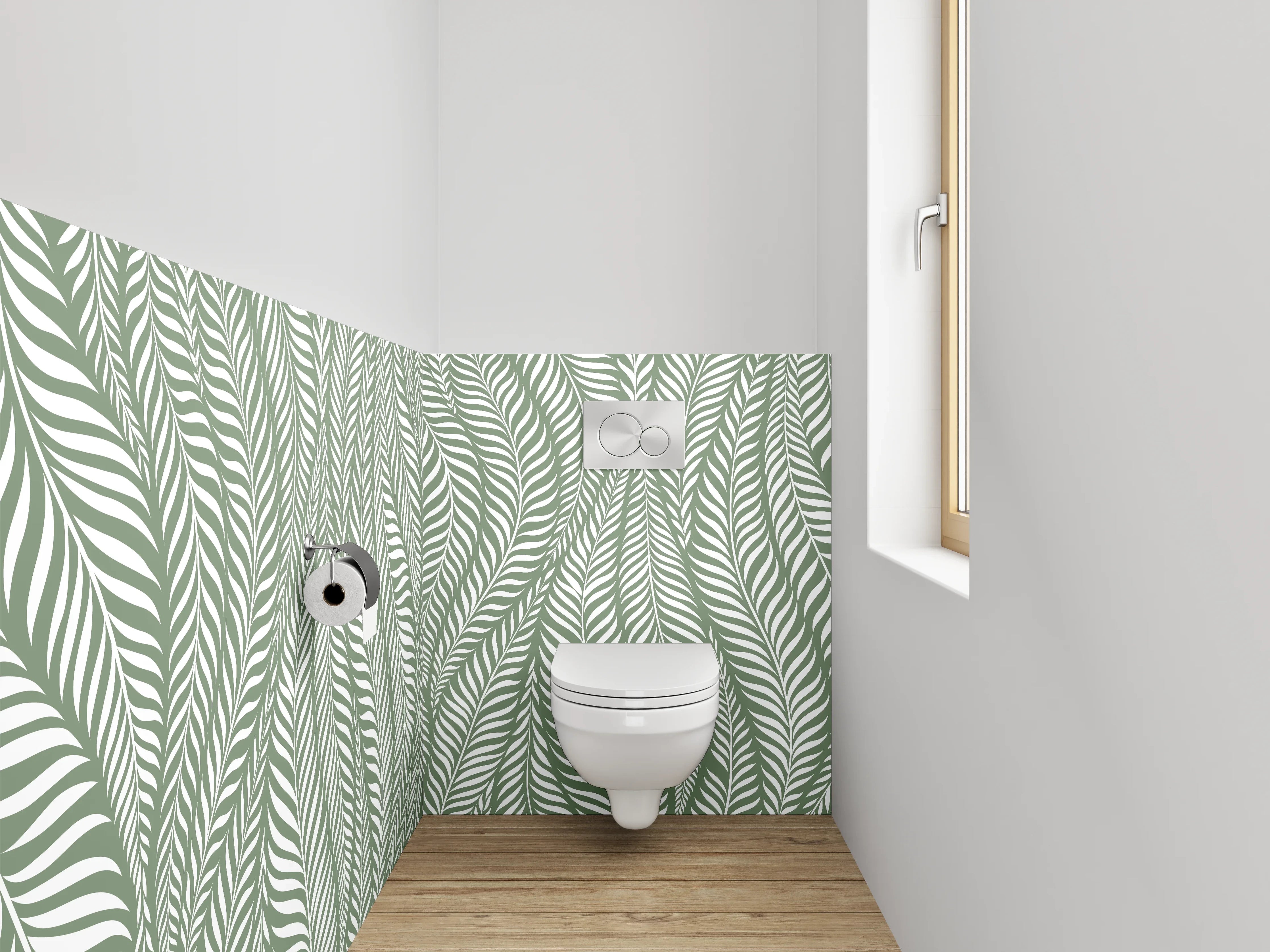 WC-Rückwand - Blattmuster Grün Weiß Natur Deko