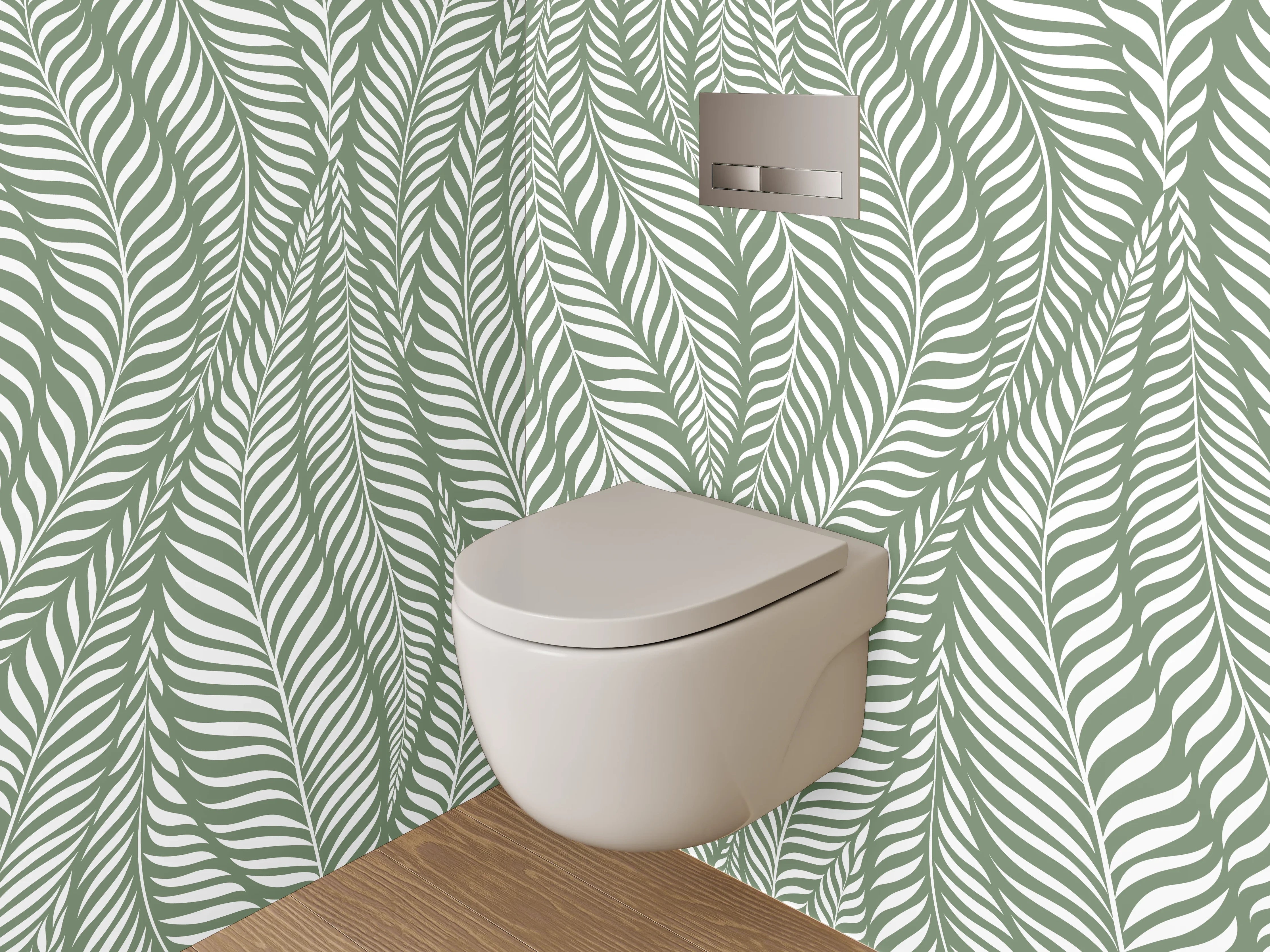 WC-Rückwand - Blattmuster Grün Weiß Natur Deko
