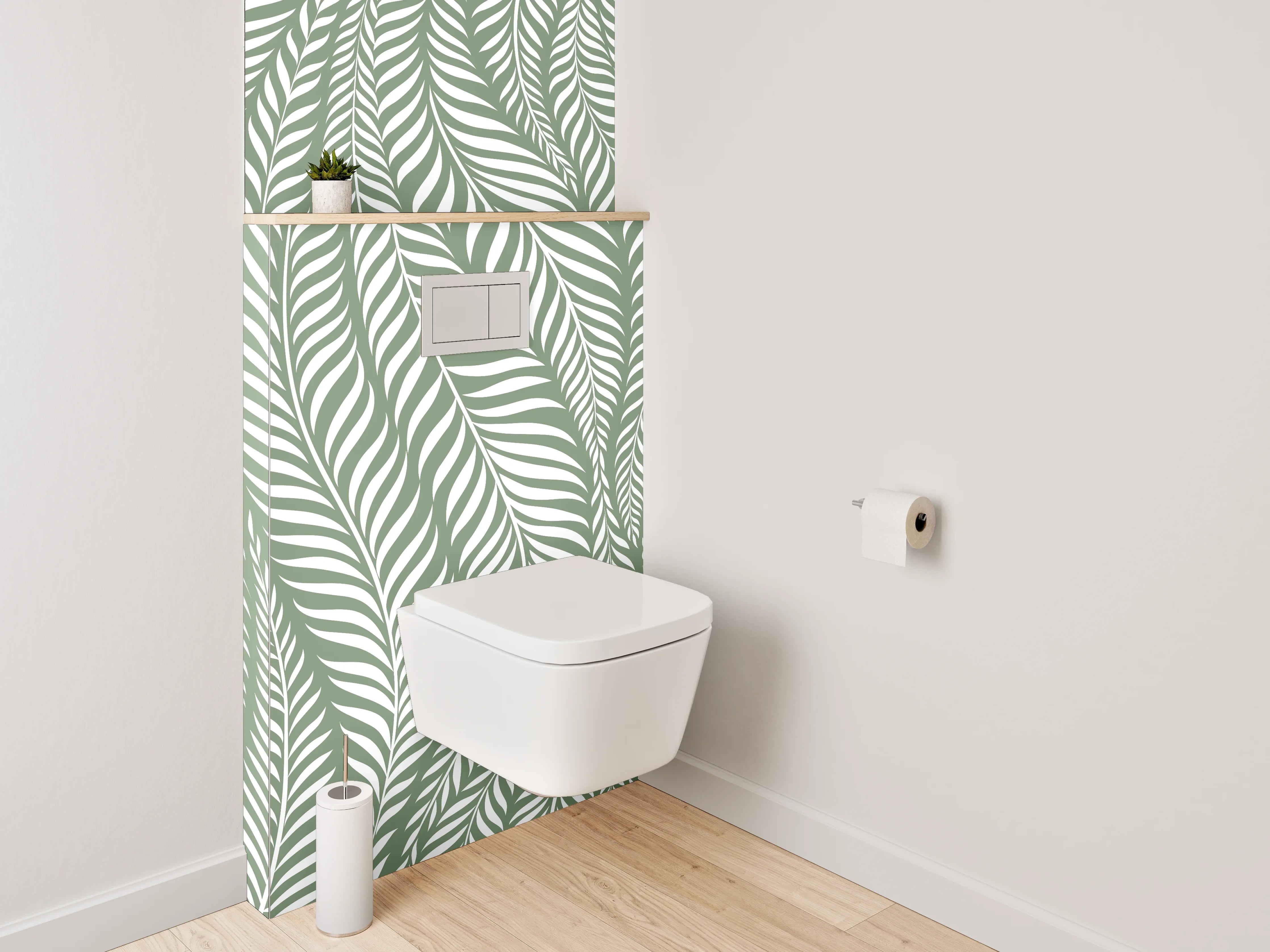 WC-Rückwand - Blattmuster Grün Weiß Natur Deko