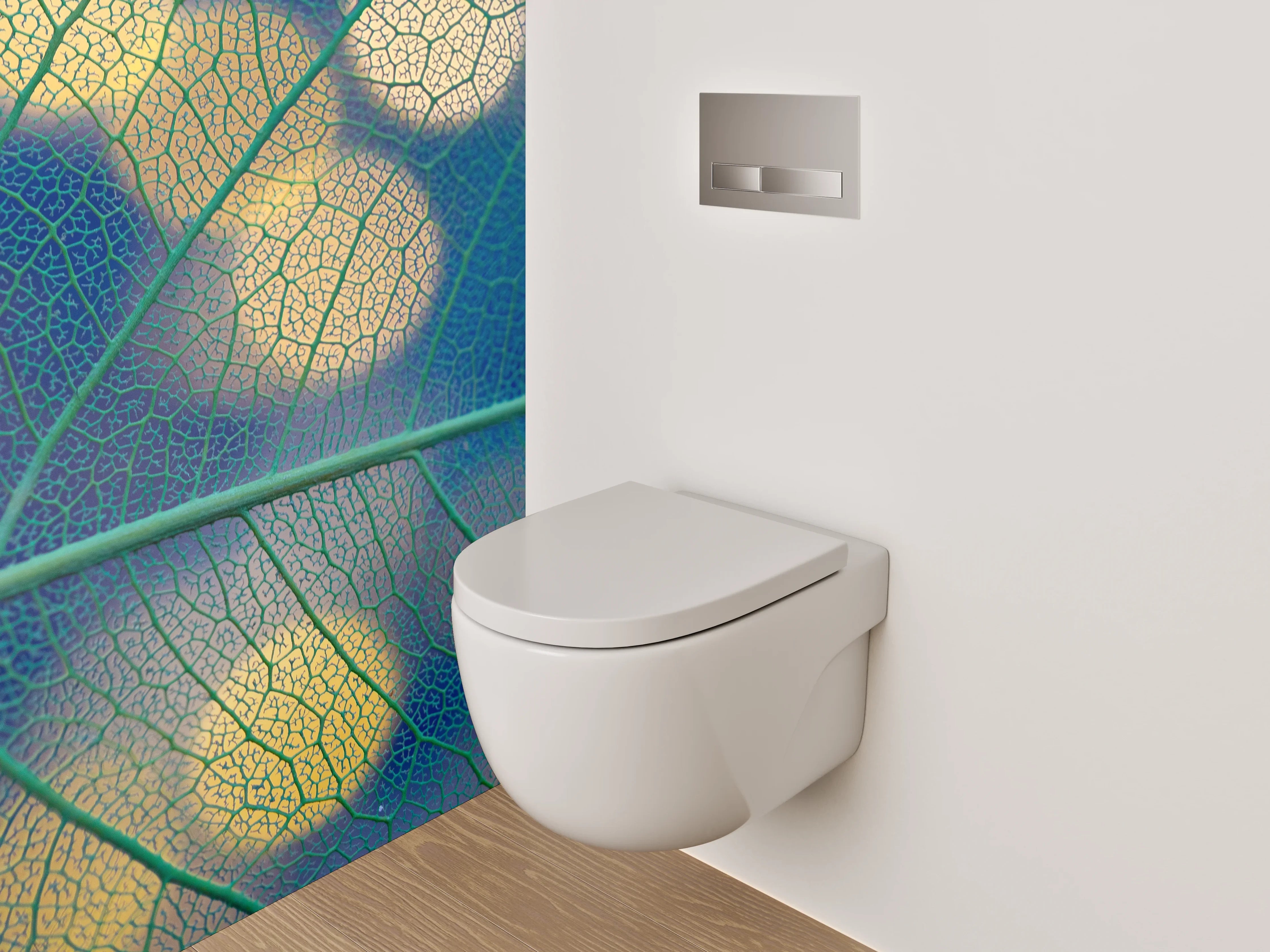 WC-Rückwand - Blattstruktur mit Bokeh-Lichtern