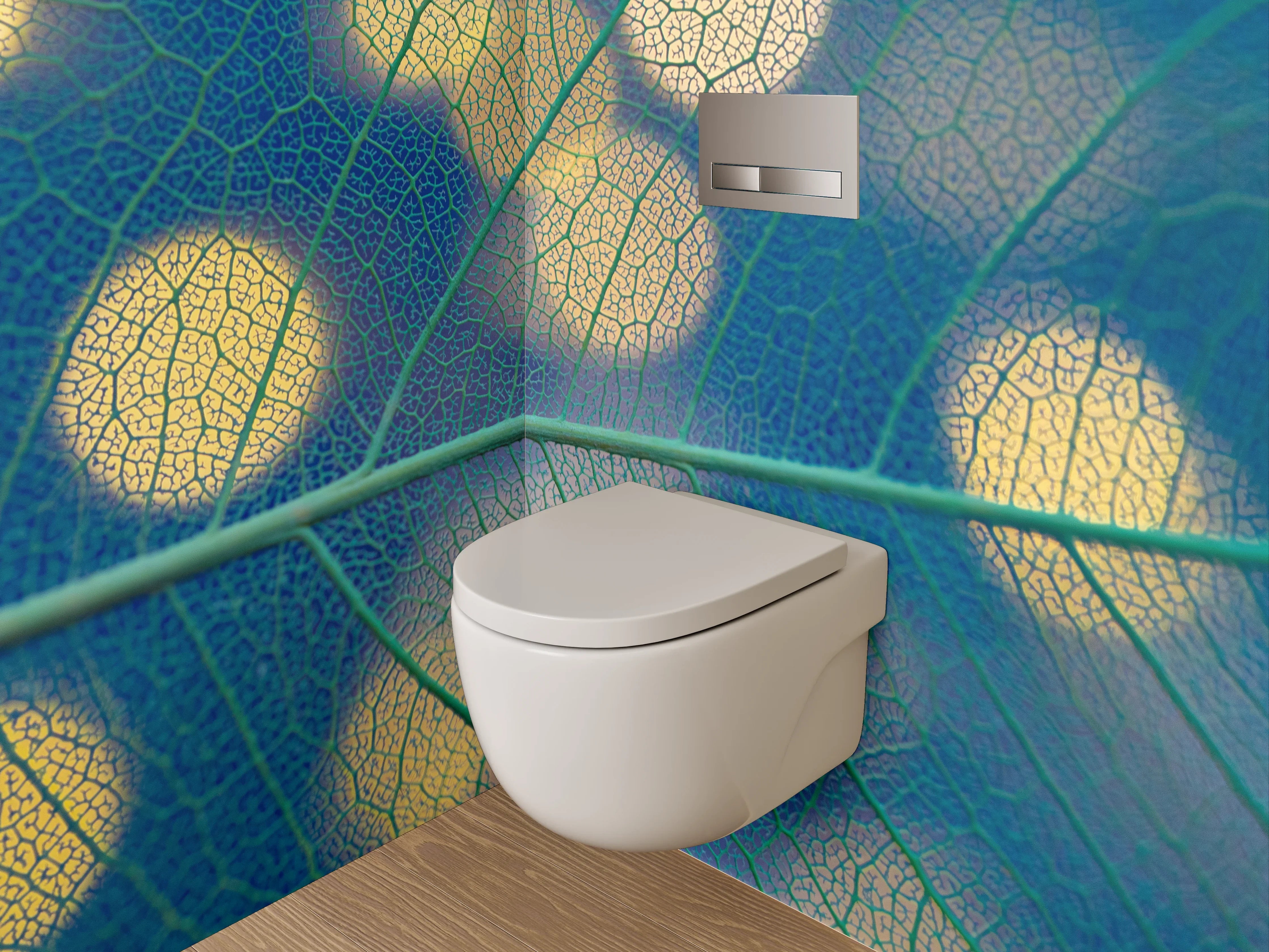 WC-Rückwand - Blattstruktur mit Bokeh-Lichtern