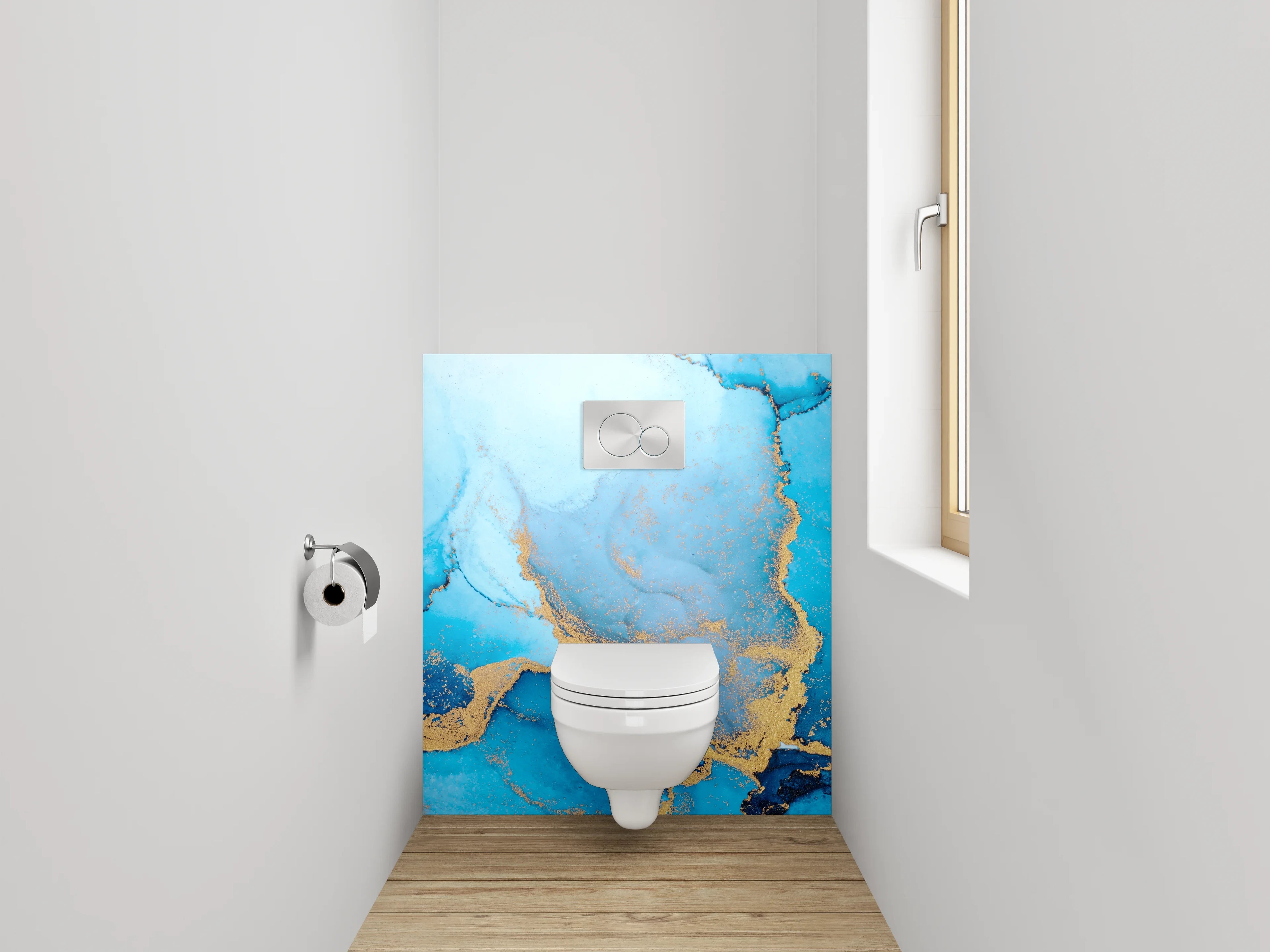 WC-Rückwand - Blau Gold Abstrakt Marmoroptik