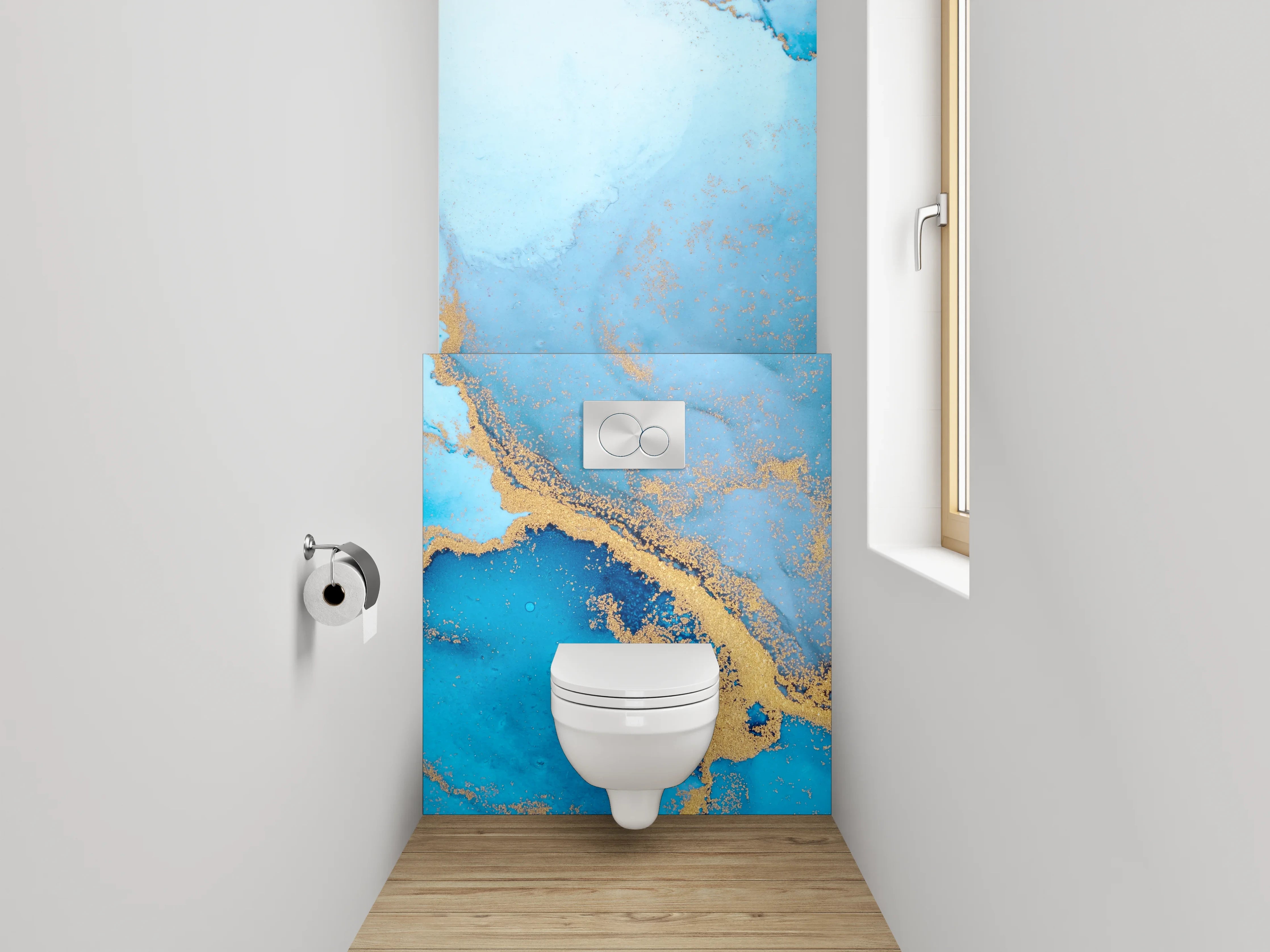 WC-Rückwand - Blau Gold Abstrakt Marmoroptik