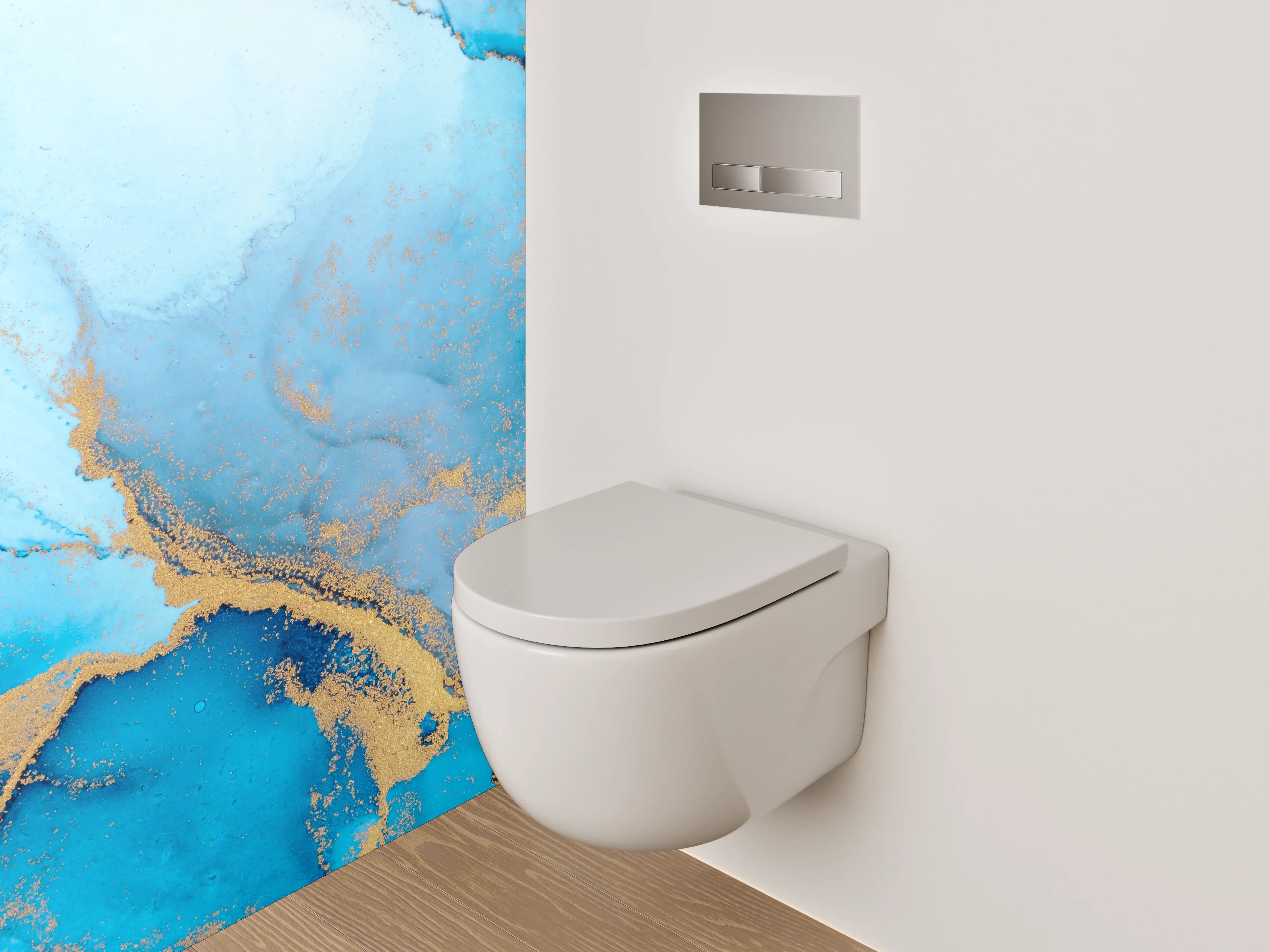 WC-Rückwand - Blau Gold Abstrakt Marmoroptik