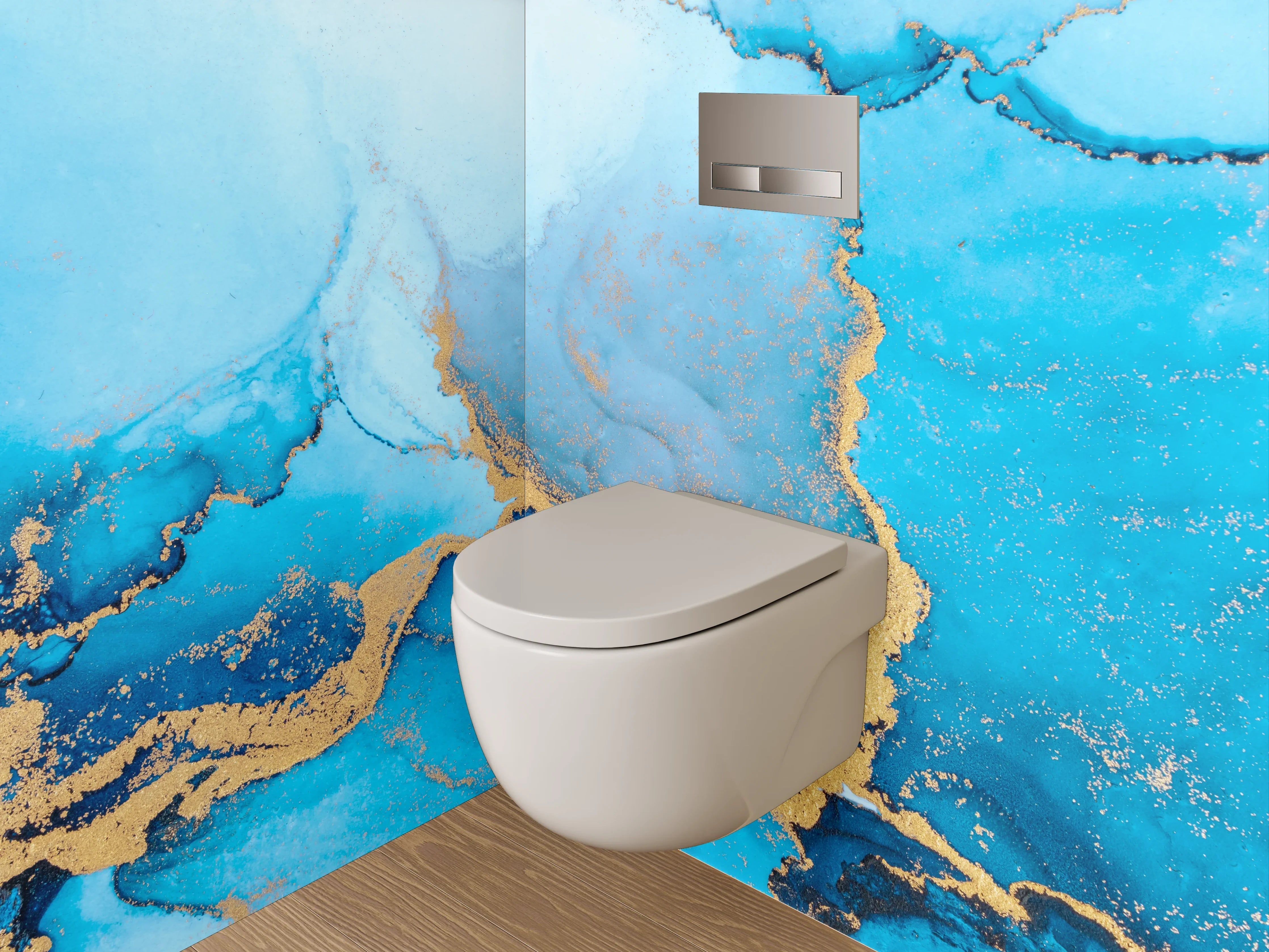 WC-Rückwand - Blau Gold Abstrakt Marmoroptik