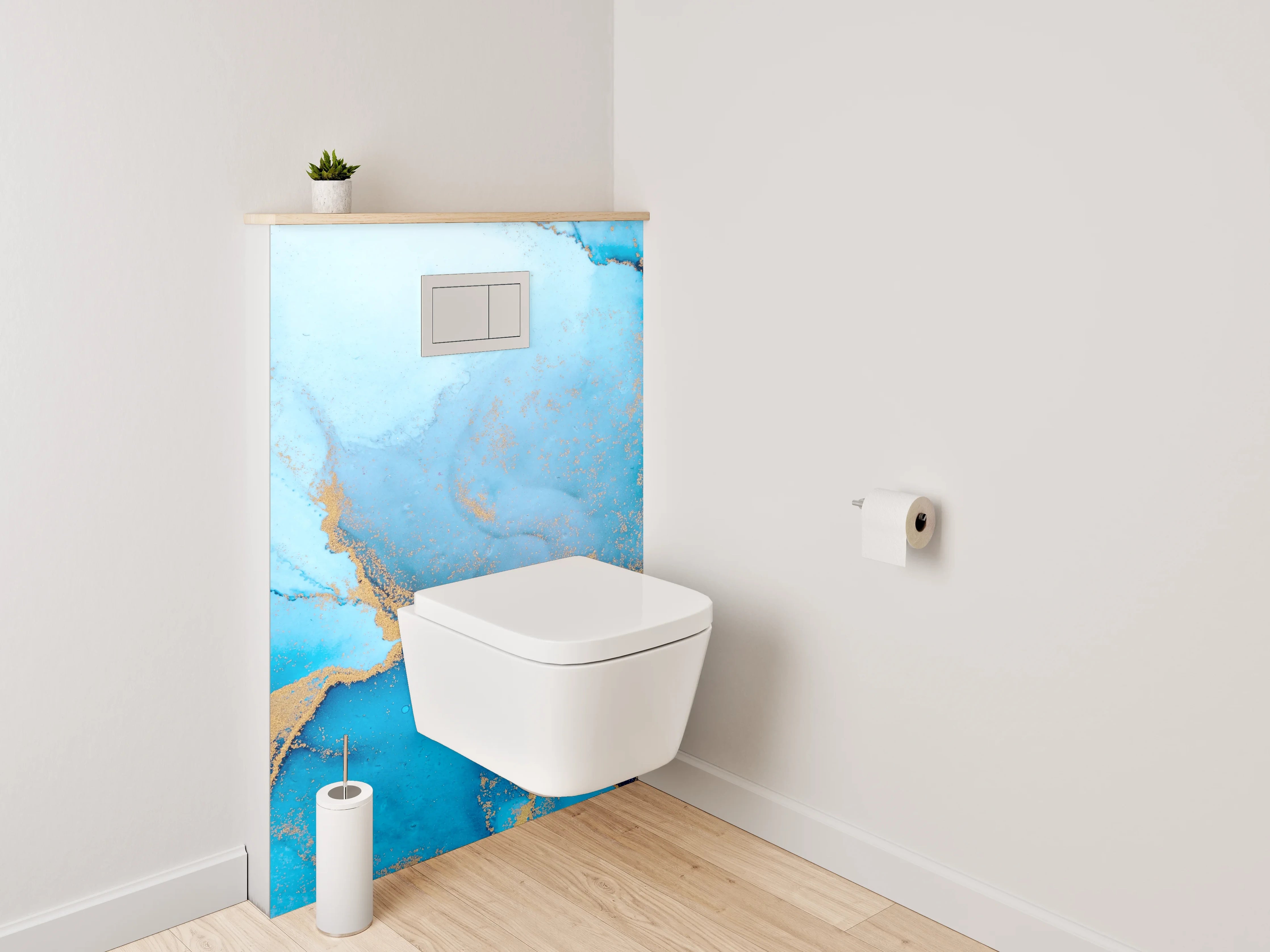 WC-Rückwand - Blau Gold Abstrakt Marmoroptik