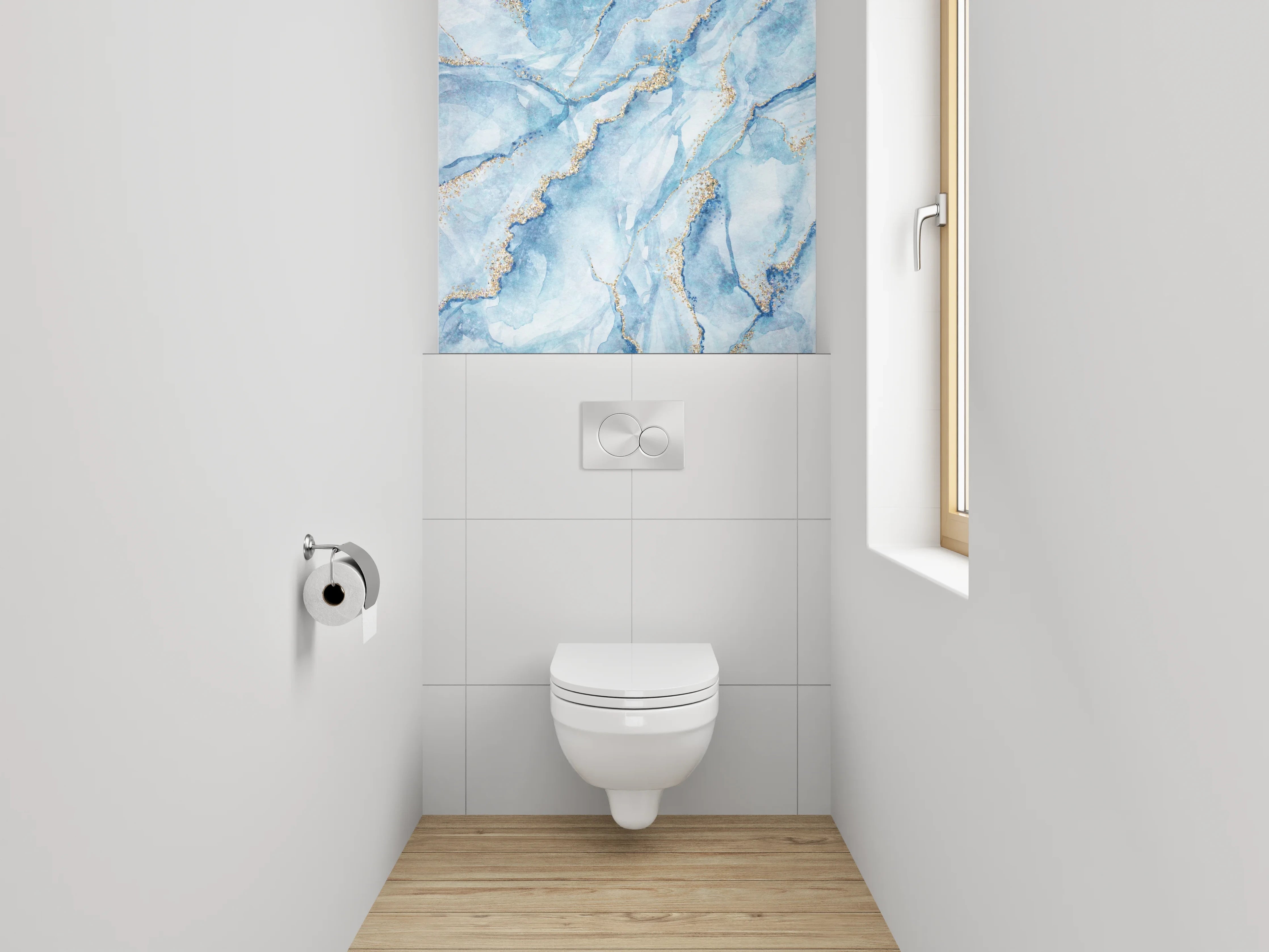 WC-Rückwand - Blau-Gold Aquarell Marmoroptik