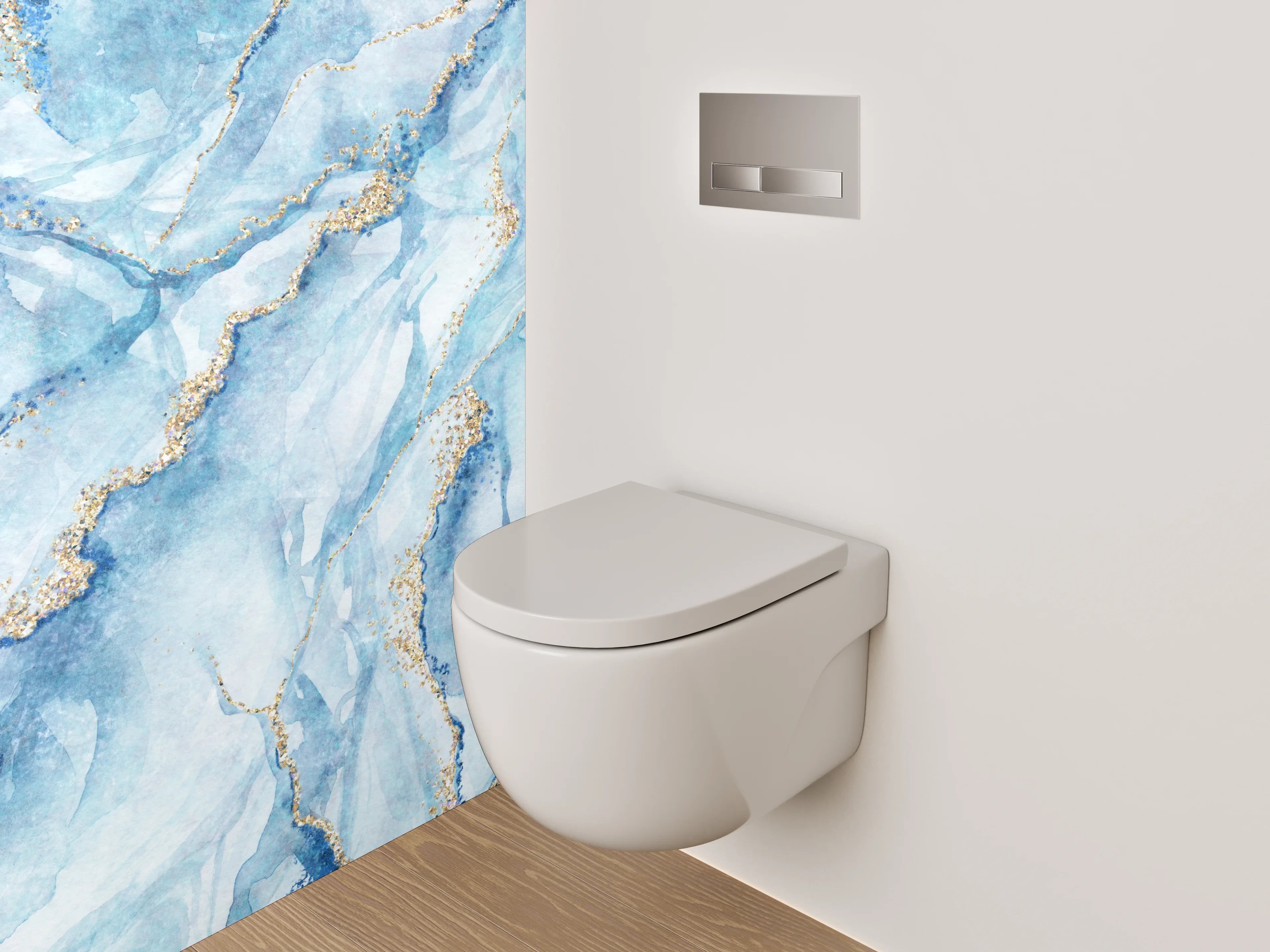 WC-Rückwand - Blau-Gold Aquarell Marmoroptik