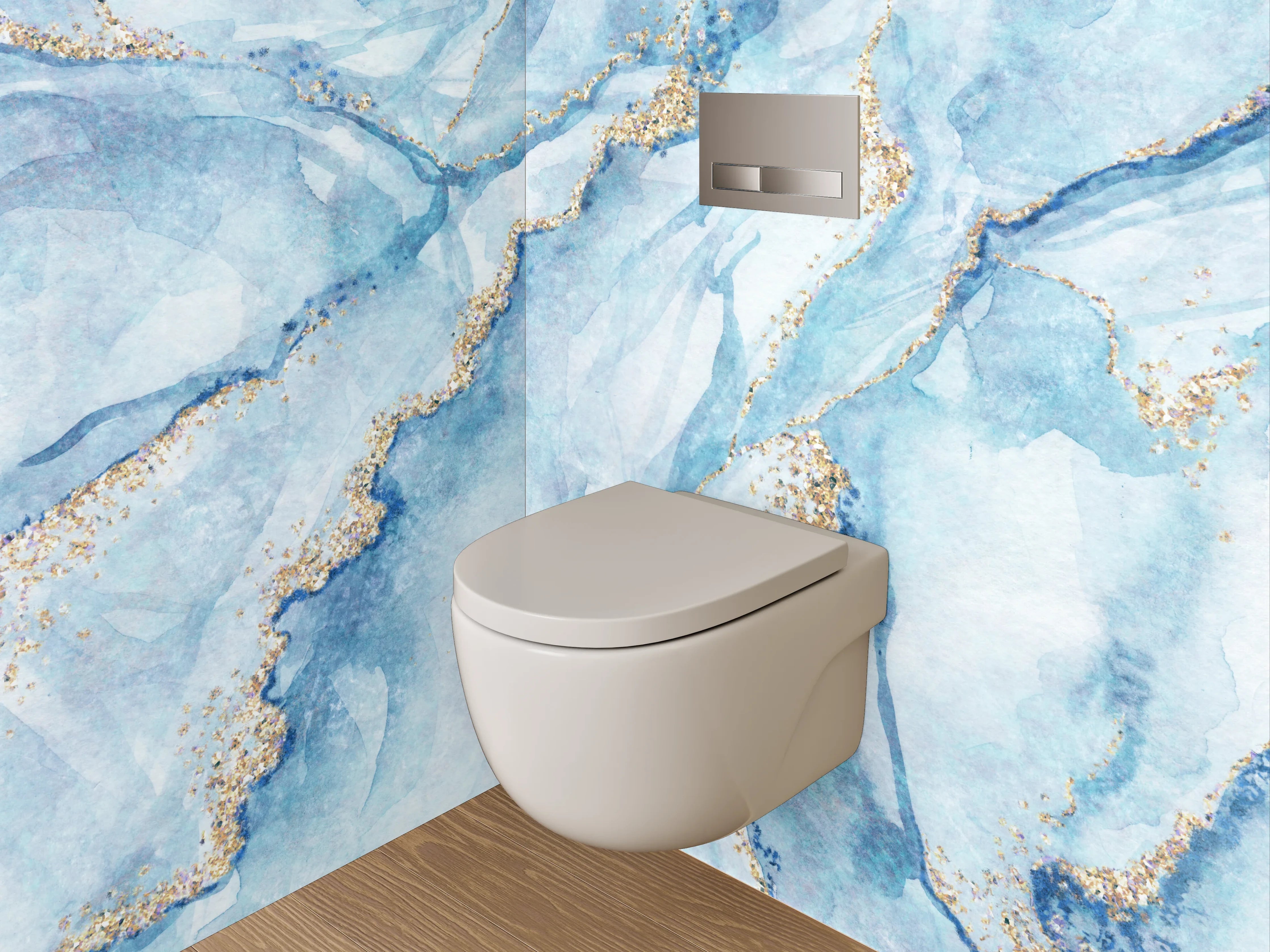 WC-Rückwand - Blau-Gold Aquarell Marmoroptik