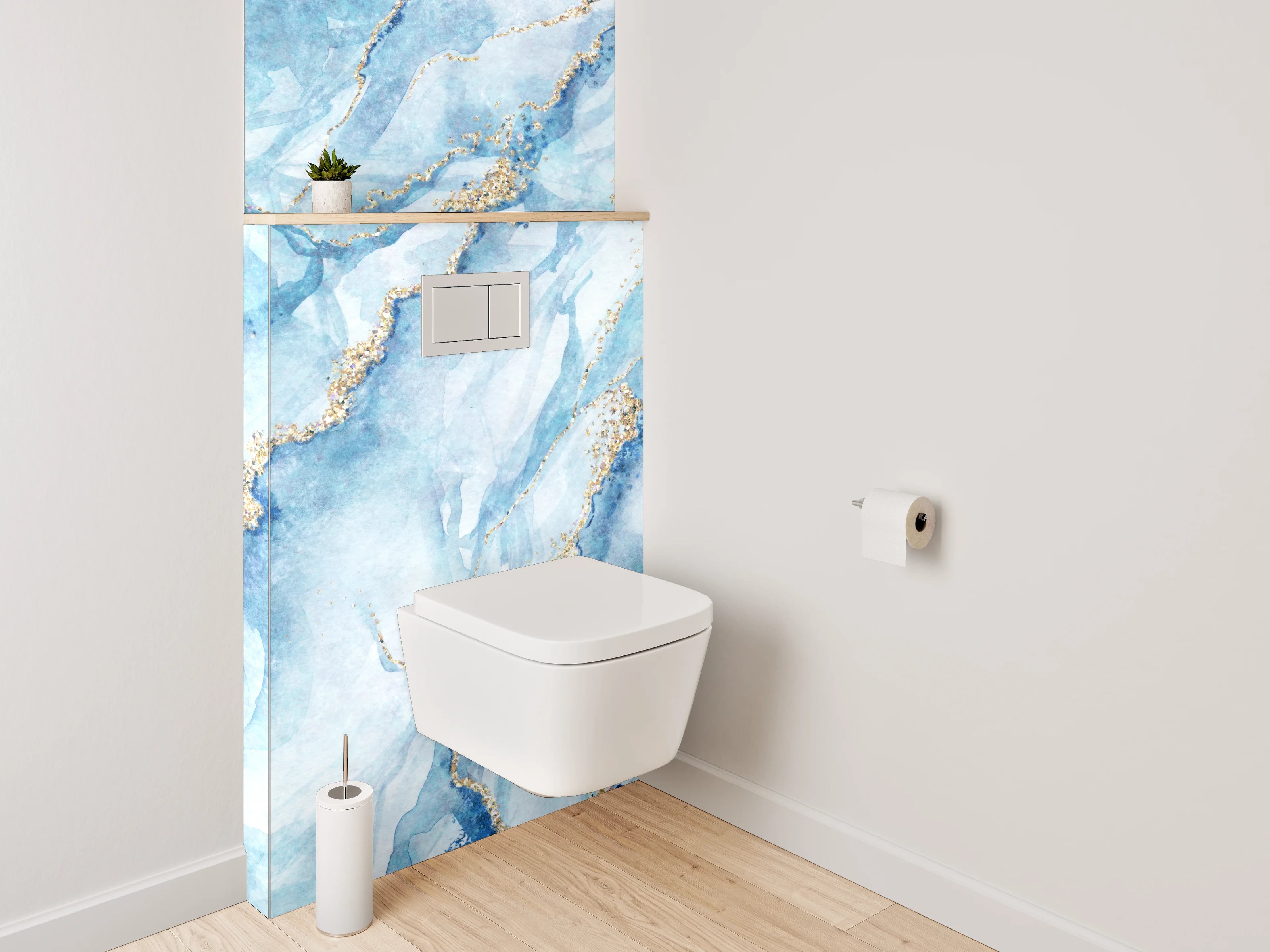 WC-Rückwand - Blau-Gold Aquarell Marmoroptik