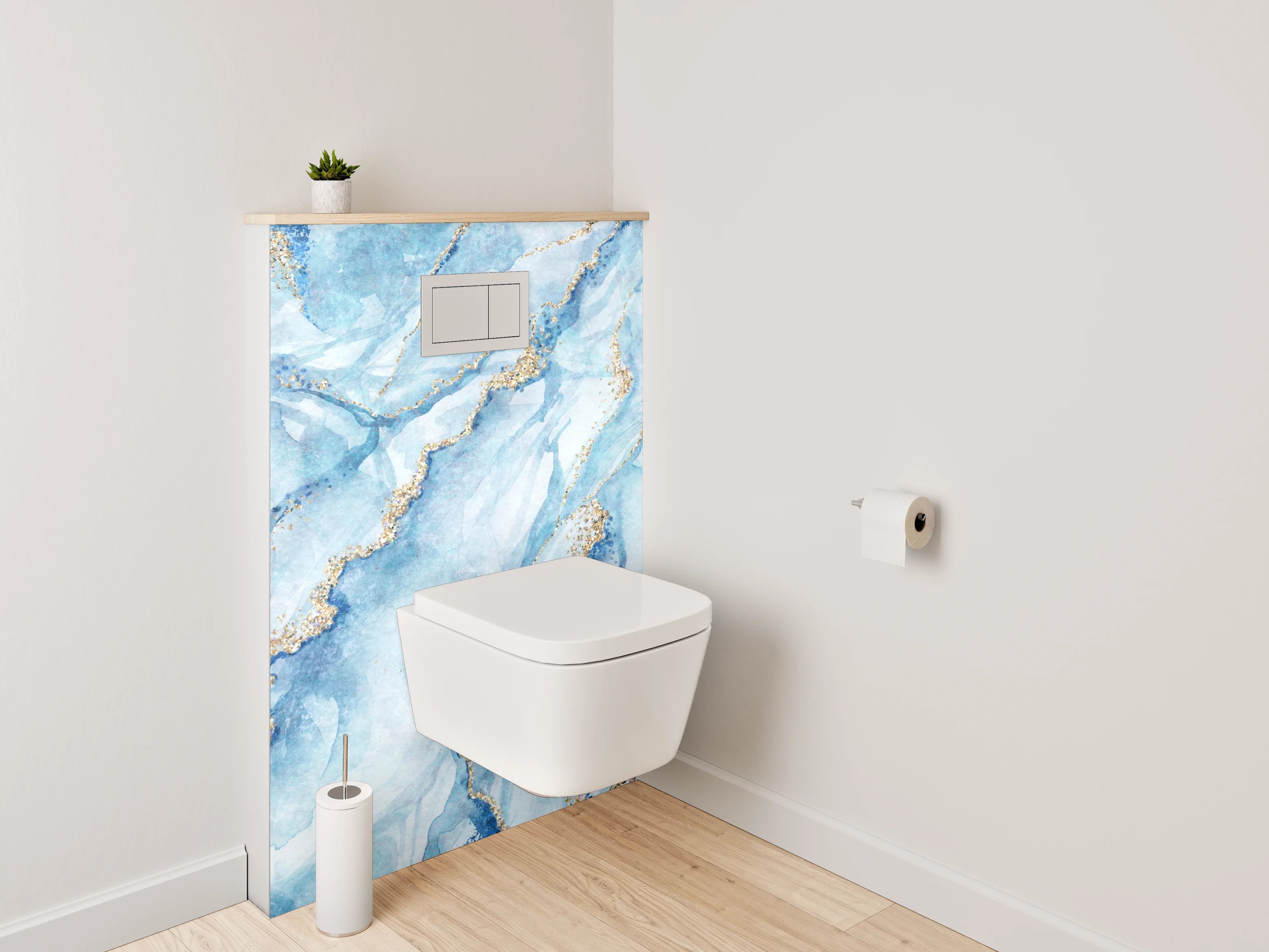 WC-Rückwand - Blau-Gold Aquarell Marmoroptik