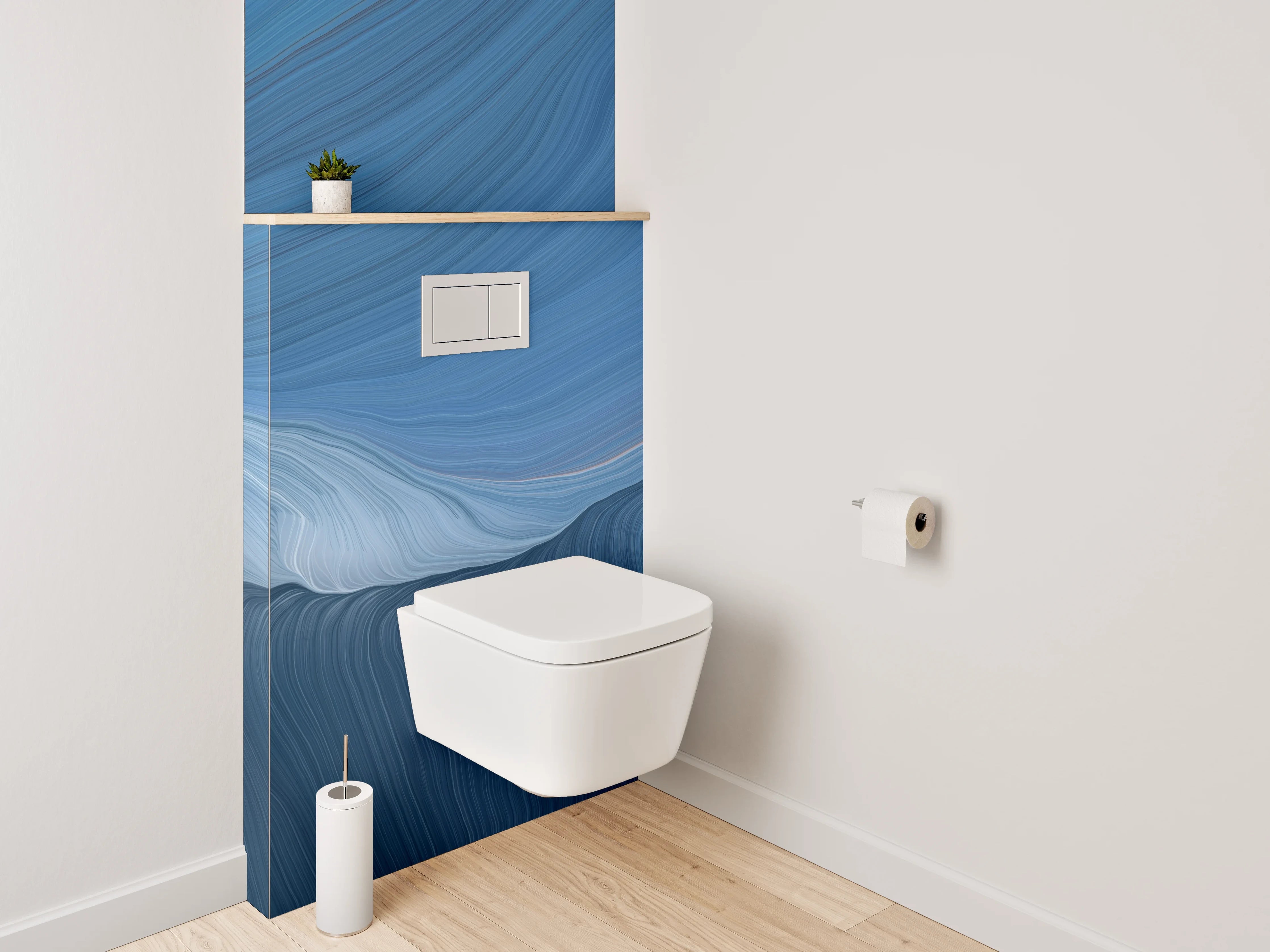WC-Rückwand - Blau-Graue Marmorschleier auf Weiß