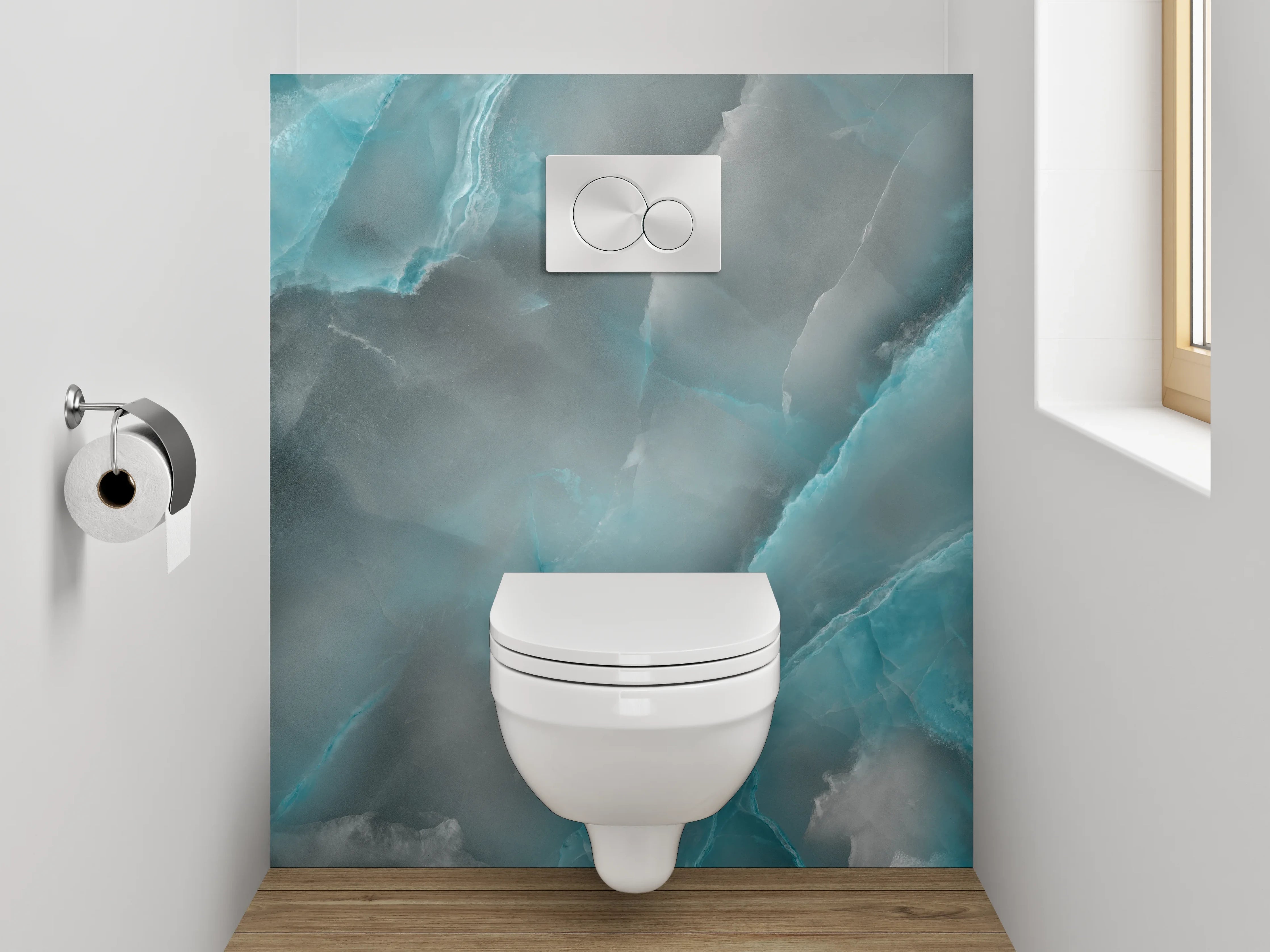 WC-Rückwand - Blau-Grauer Marmor-Style