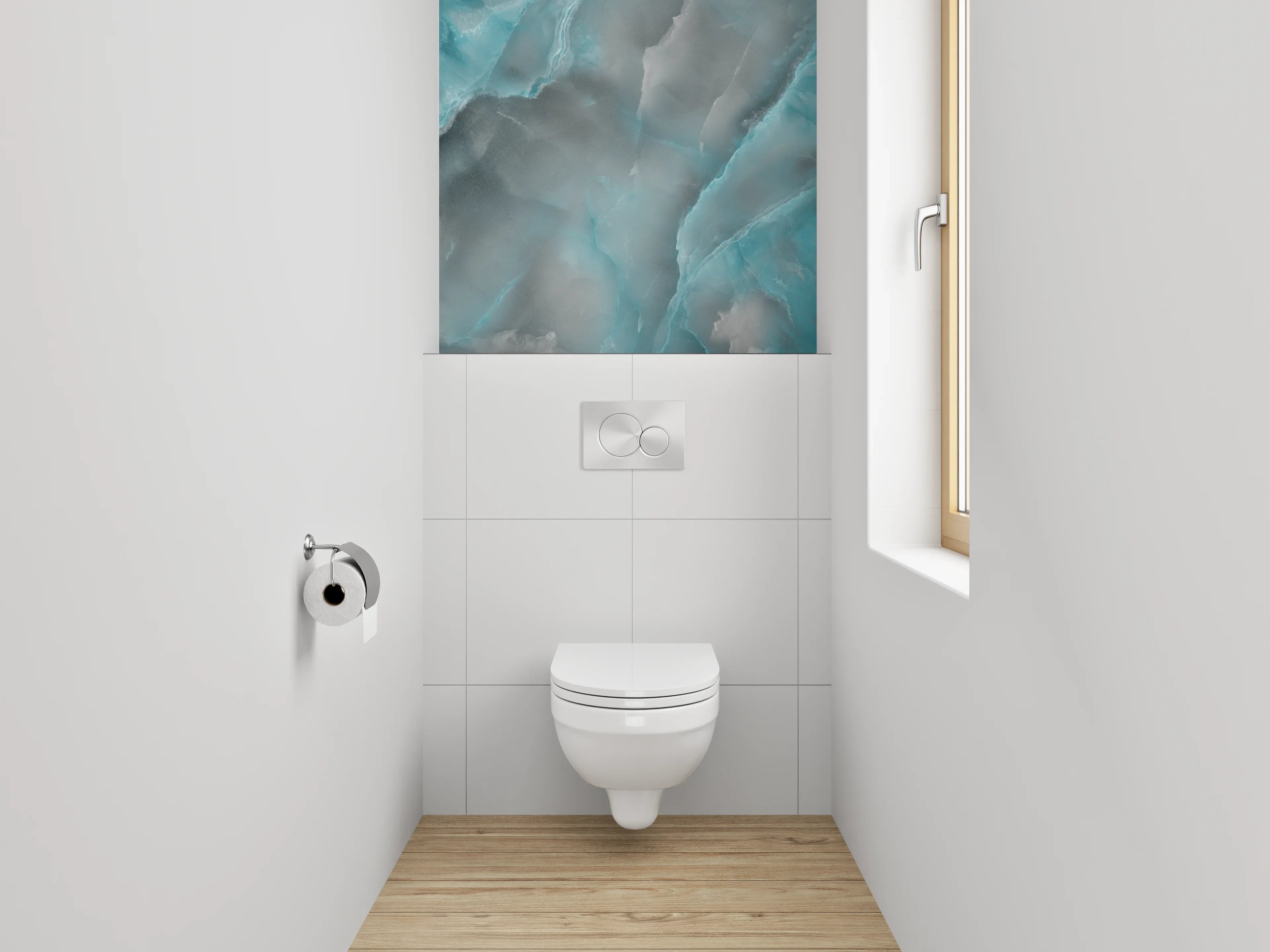 WC-Rückwand - Blau-Grauer Marmor-Style