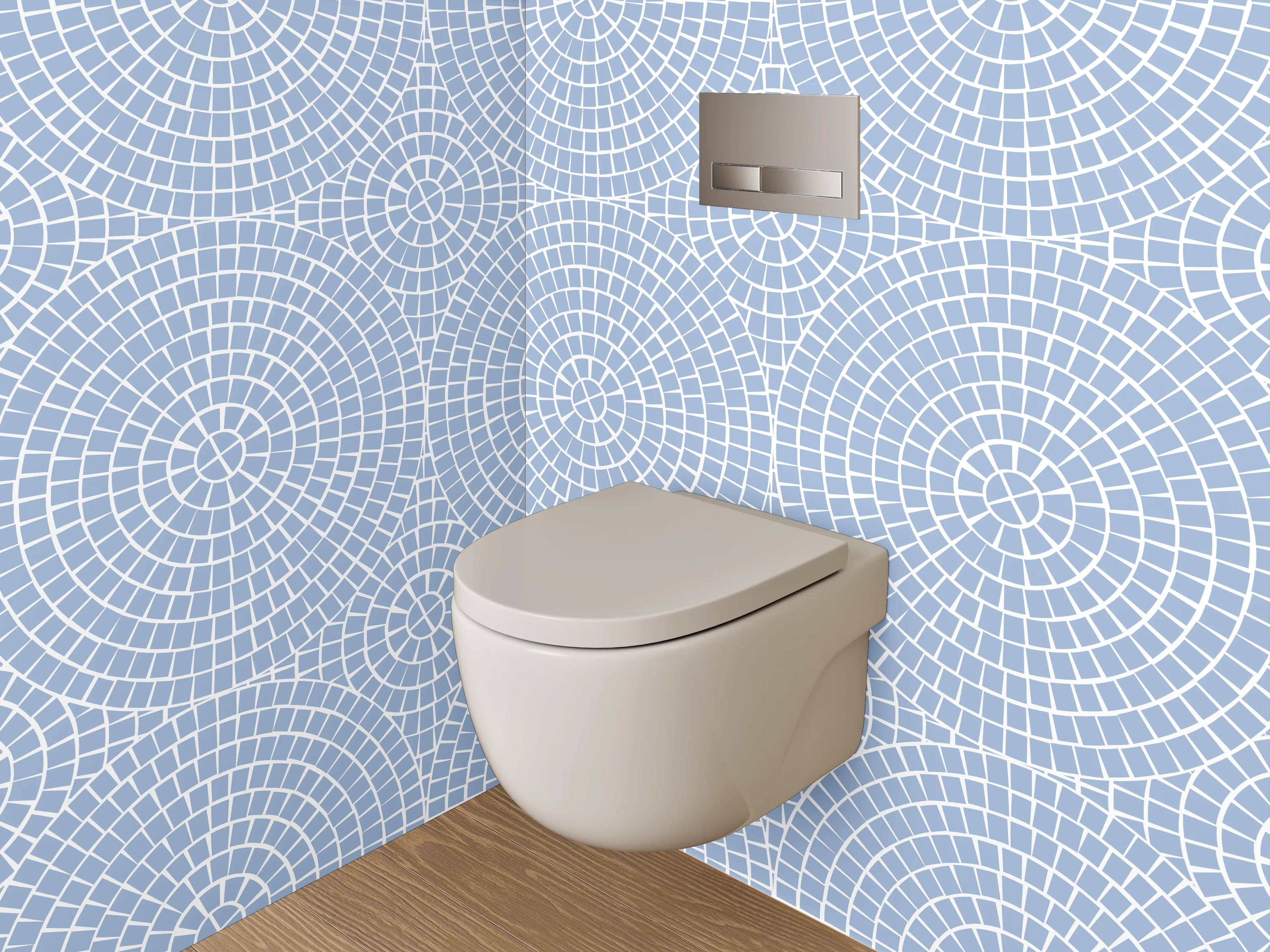 WC-Rückwand - Blau-Graues Kreisornament mit Weiß
