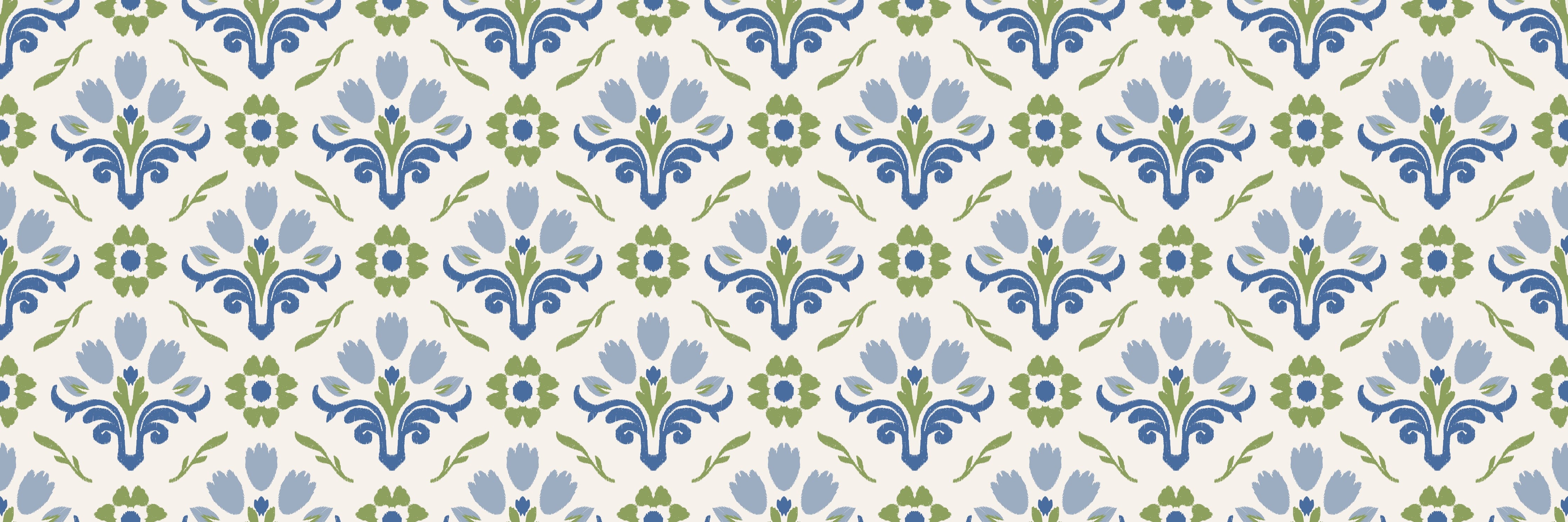 WC-Rückwand-Blau-Grün Ornament Muster Tapete