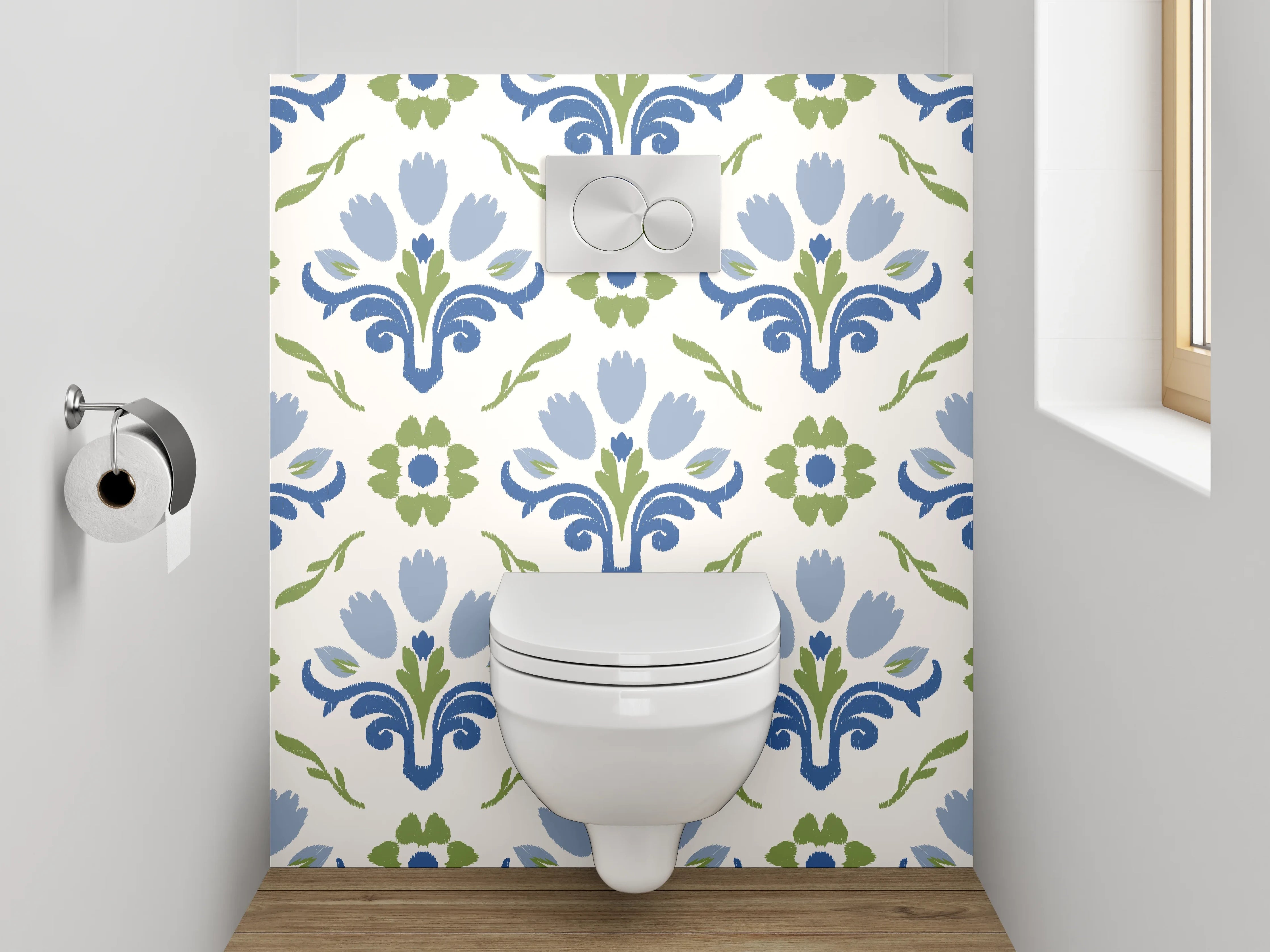 WC-Rückwand - Blau-Grün Ornament Muster Tapete