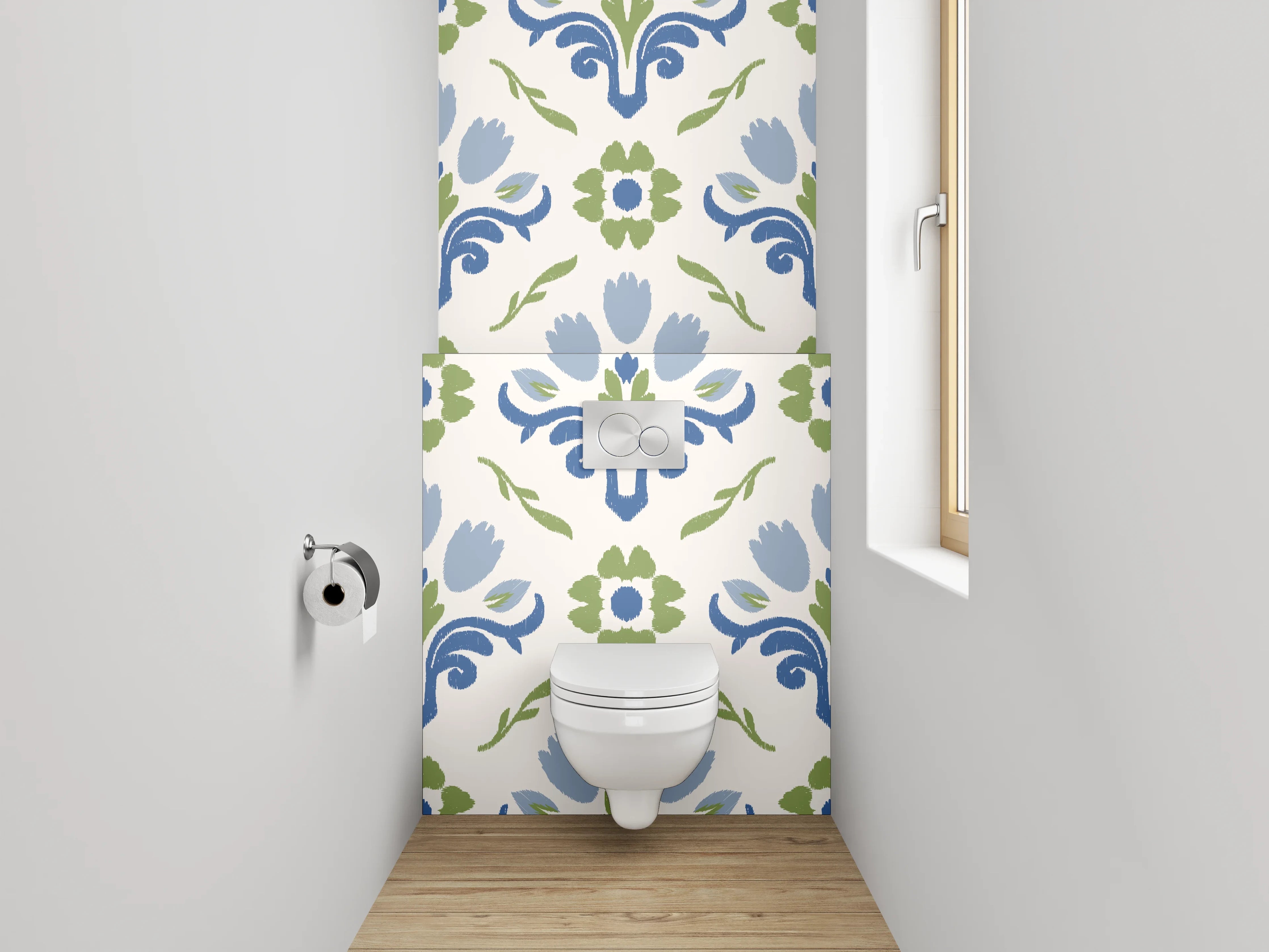 WC-Rückwand - Blau-Grün Ornament Muster Tapete