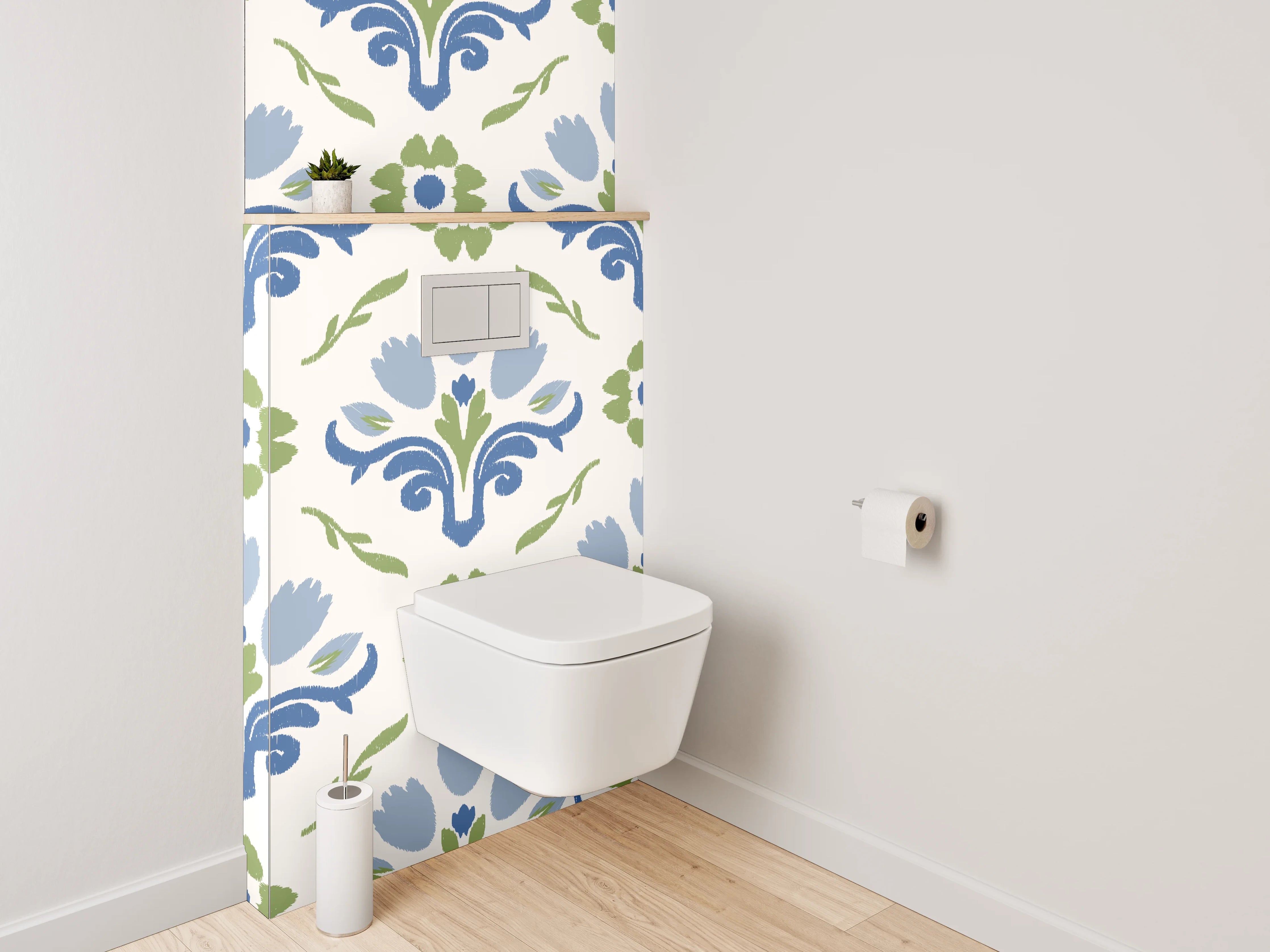 WC-Rückwand - Blau-Grün Ornament Muster Tapete