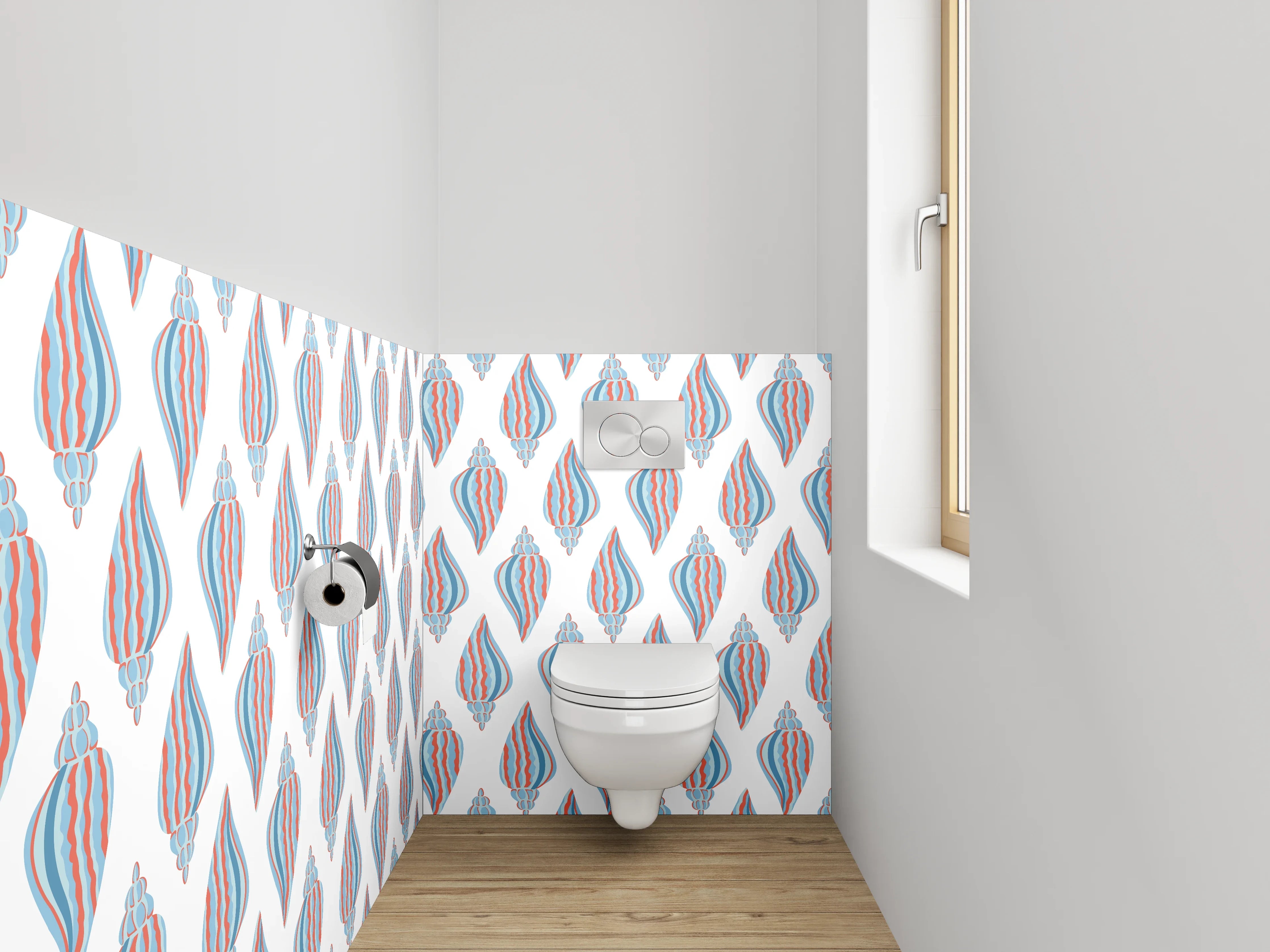 WC-Rückwand - Blau-Rotes Muschel Muster Tapete
