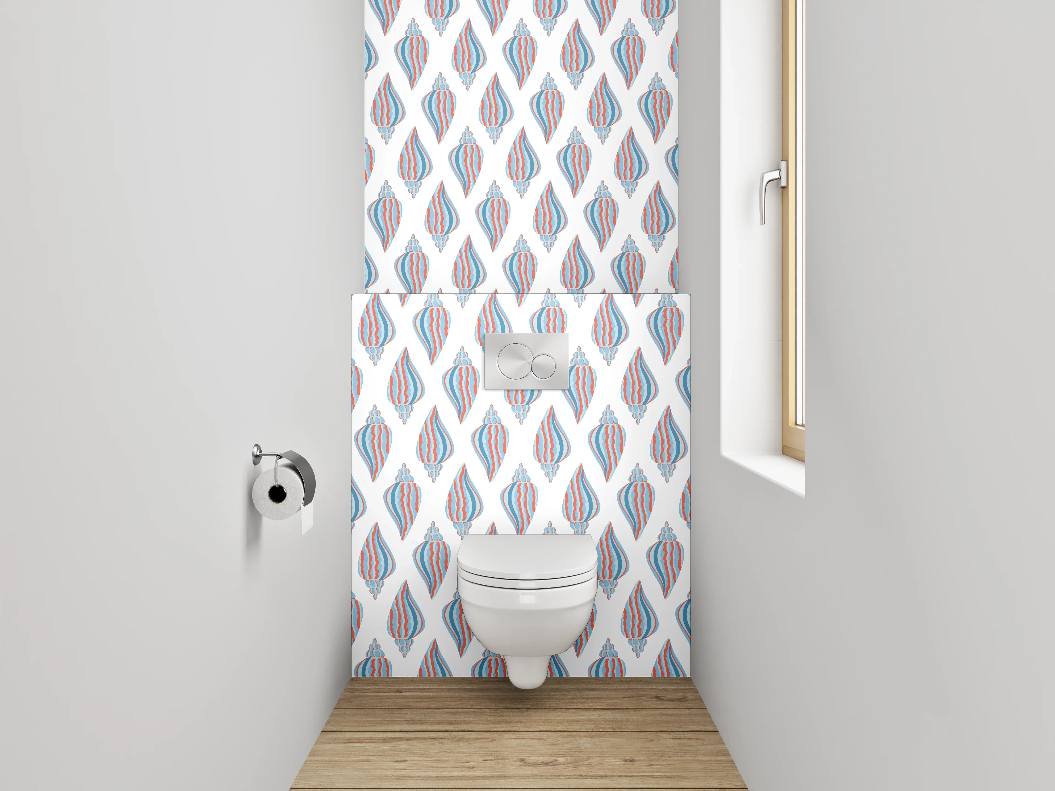 WC-Rückwand - Blau-Rotes Muschel Muster Tapete