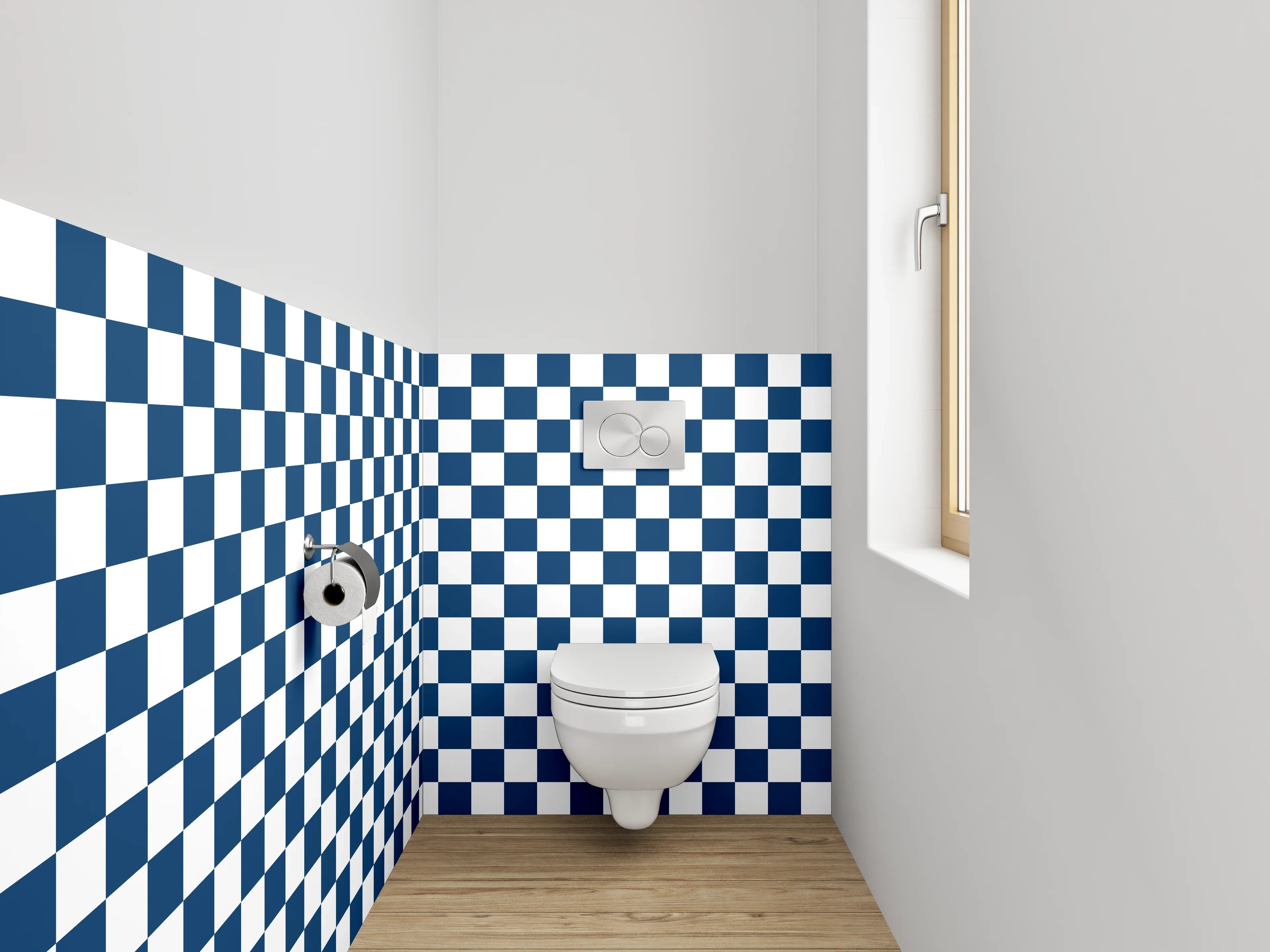 WC-Rückwand - Blau-Weißes Schachbrettmuster Modern