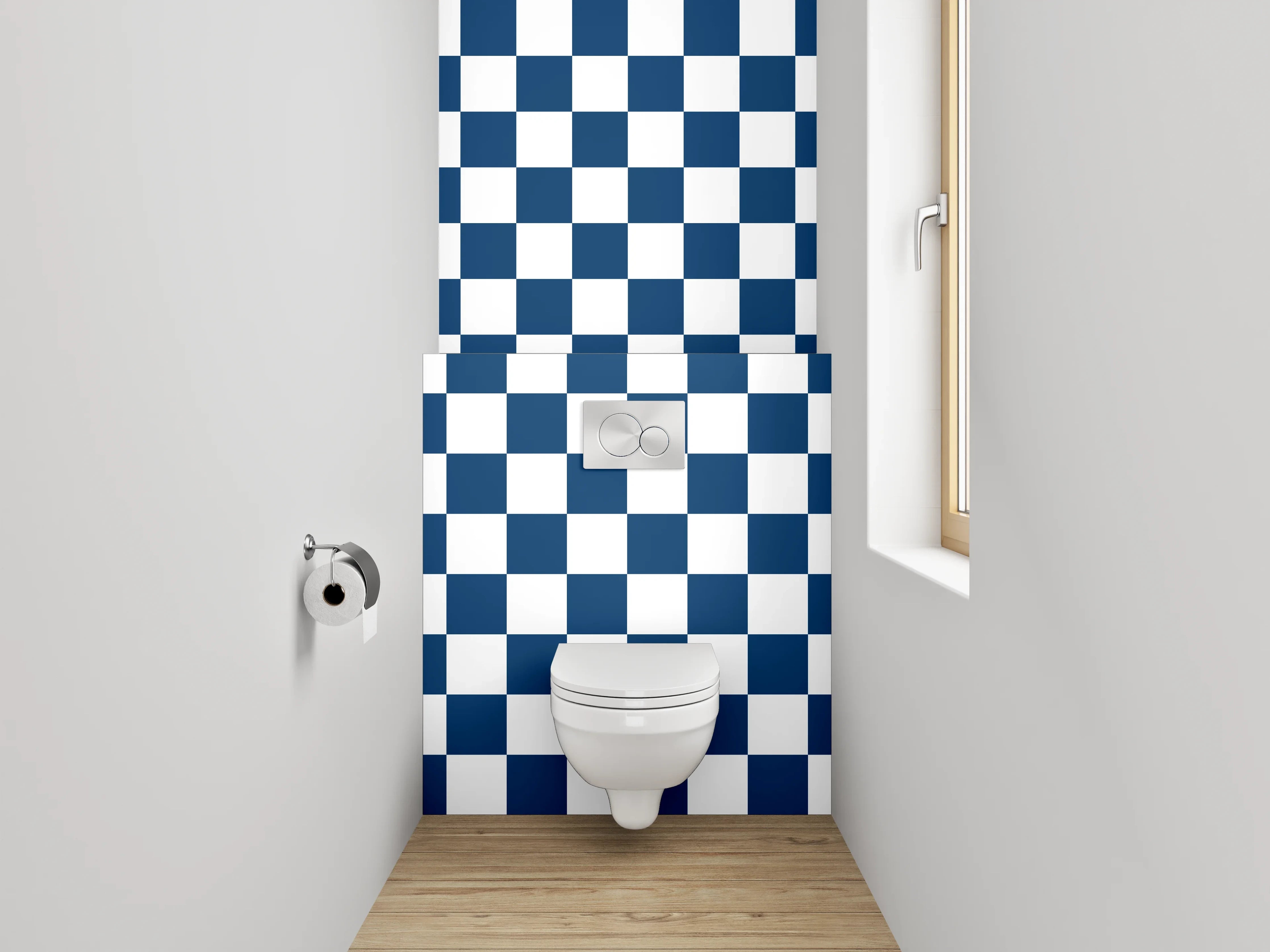 WC-Rückwand - Blau-Weißes Schachbrettmuster Modern