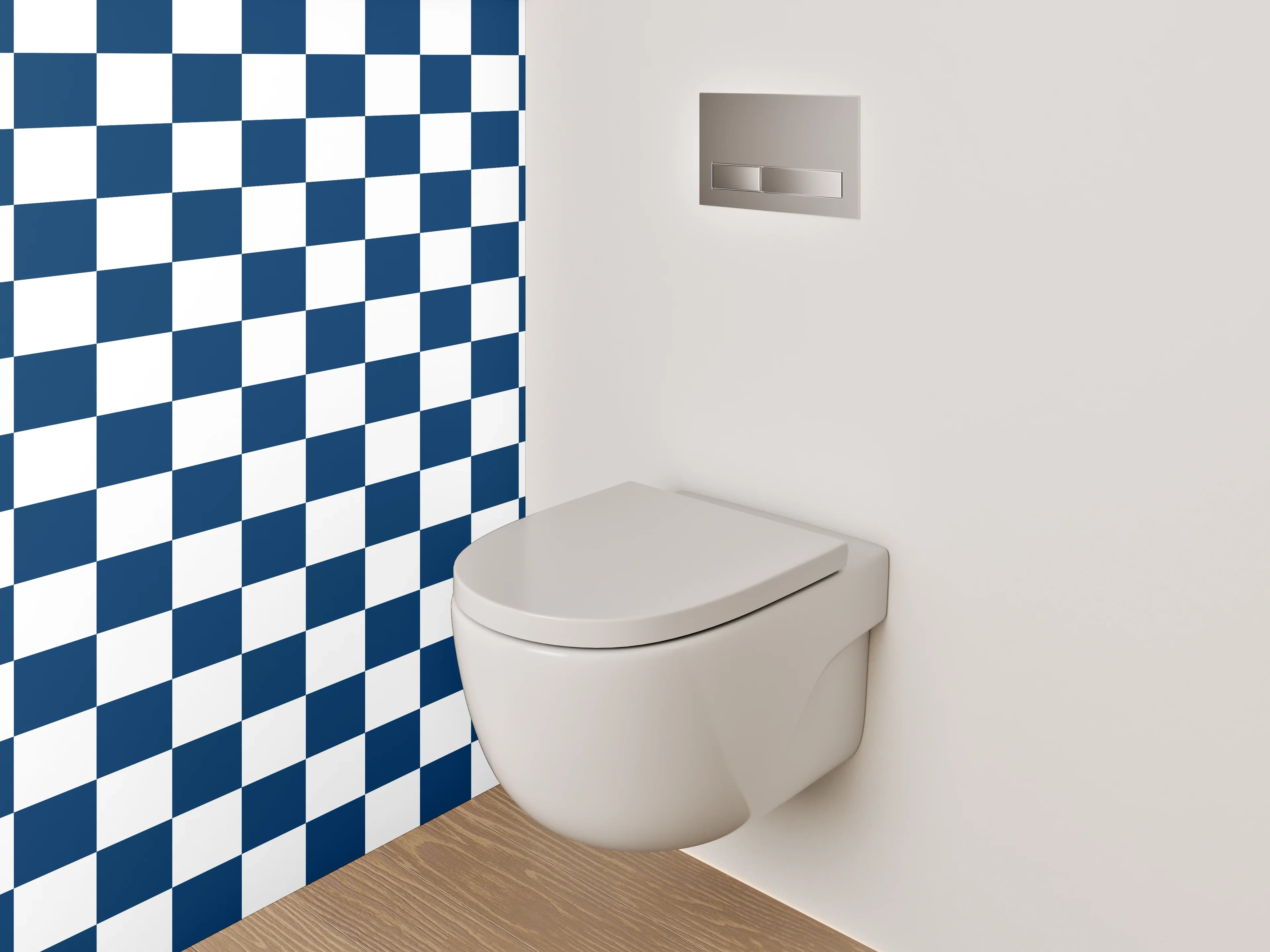 WC-Rückwand - Blau-Weißes Schachbrettmuster Modern