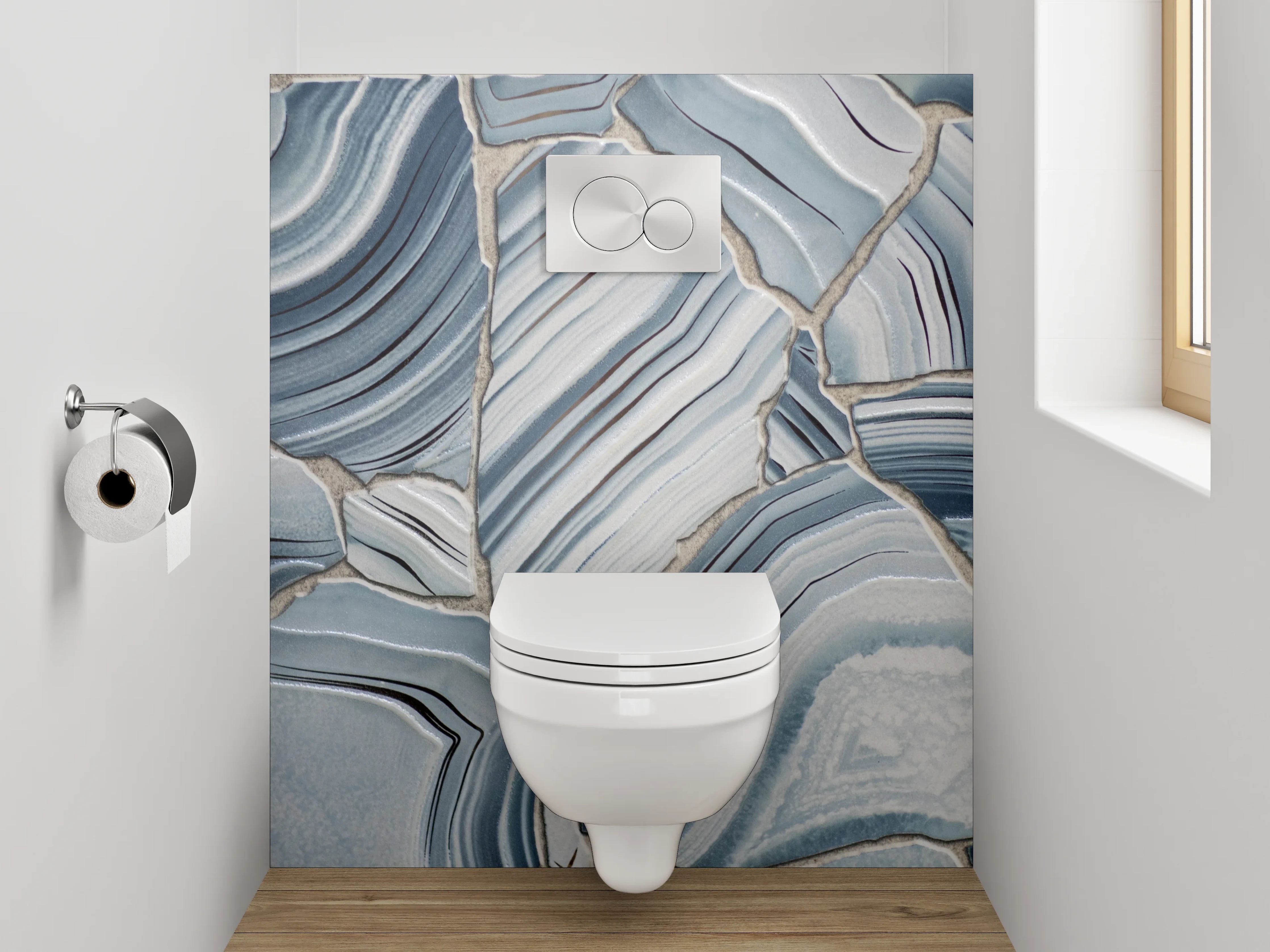 WC-Rückwand - Blau-graue Marmor-Optik Fliesenmuster
