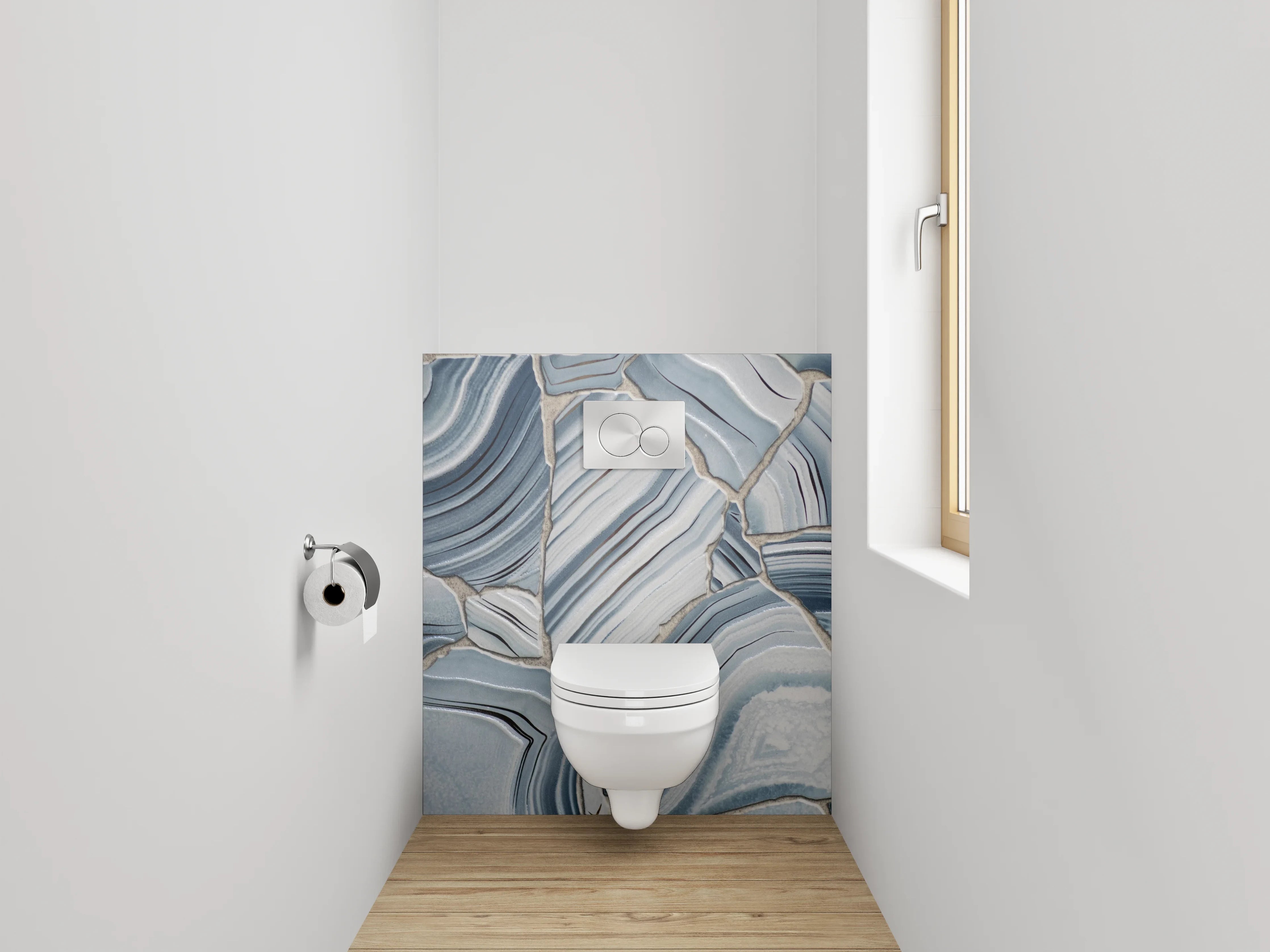 WC-Rückwand - Blau-graue Marmor-Optik Fliesenmuster