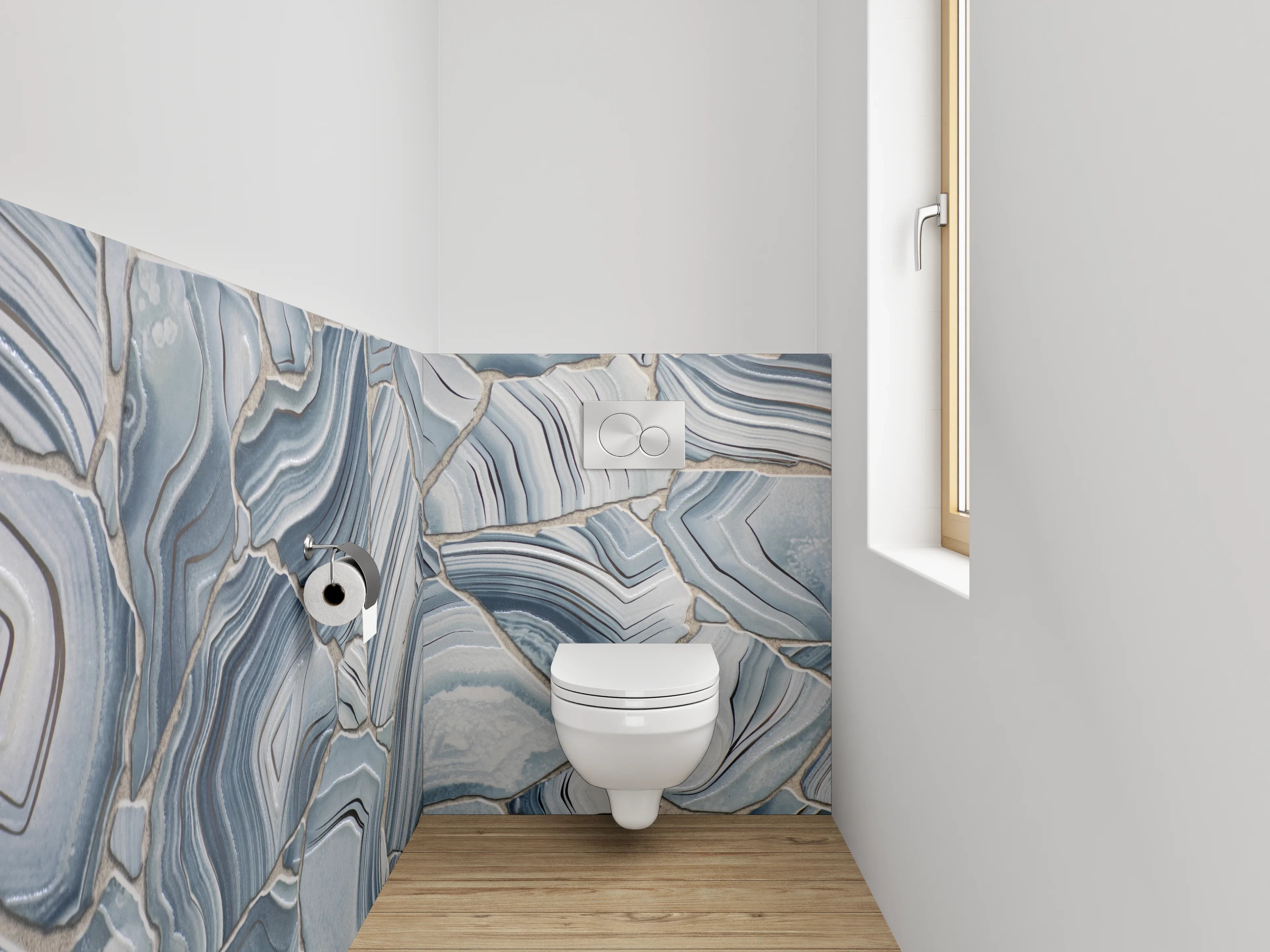 WC-Rückwand - Blau-graue Marmor-Optik Fliesenmuster