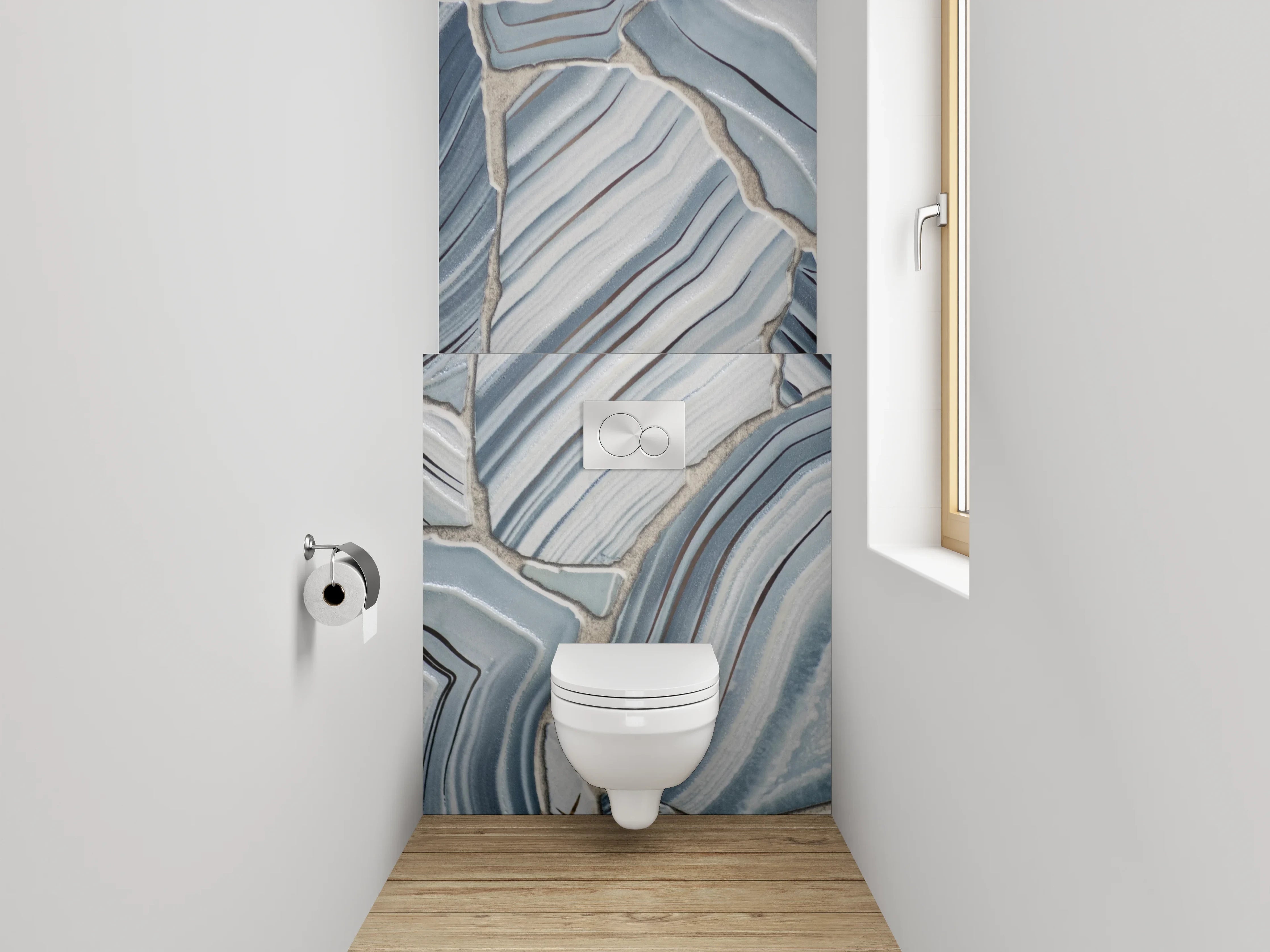 WC-Rückwand - Blau-graue Marmor-Optik Fliesenmuster