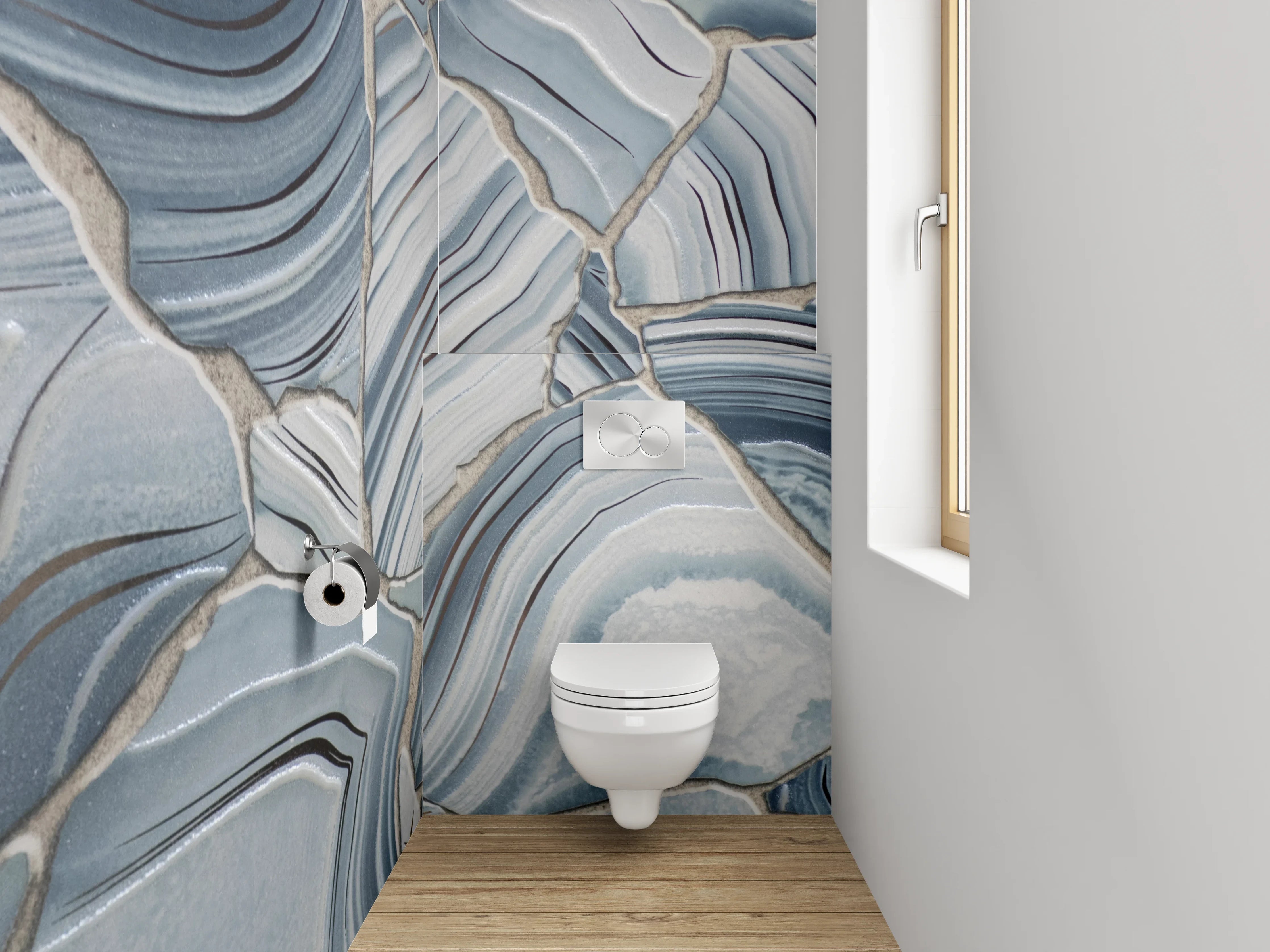 WC-Rückwand - Blau-graue Marmor-Optik Fliesenmuster