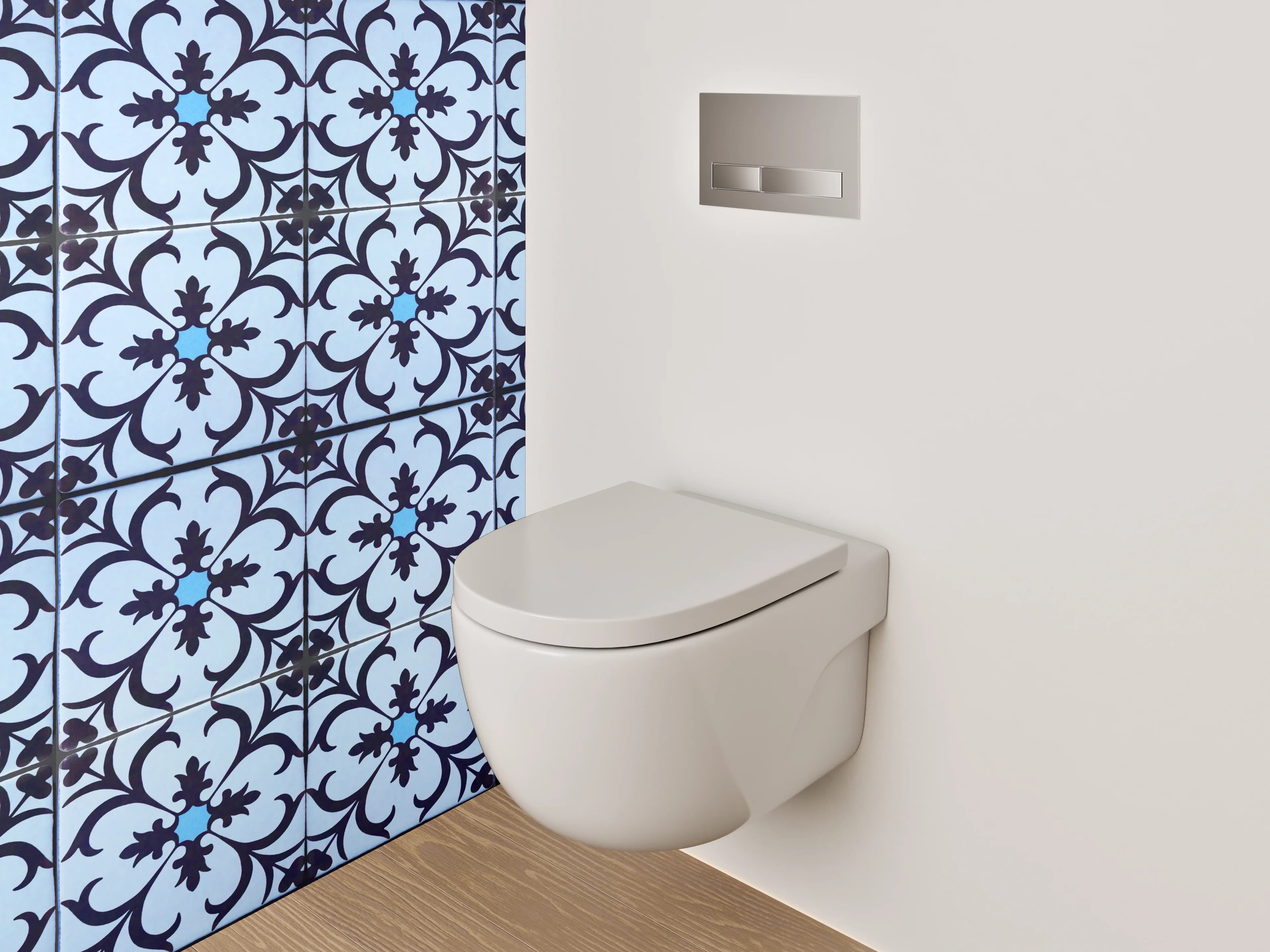 WC-Rückwand - Blau-graues Jugendstil-Ornament Muster