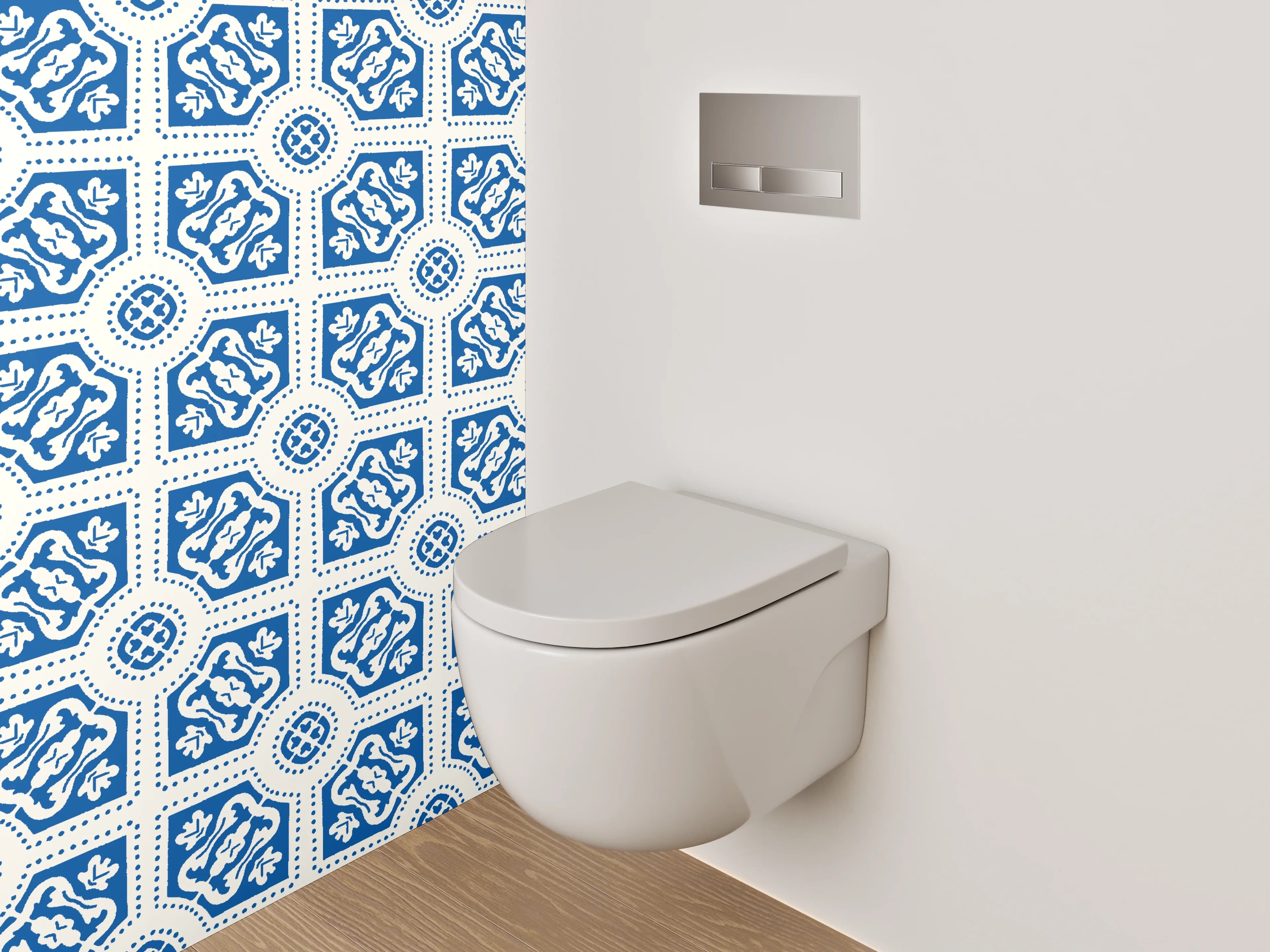 WC-Rückwand - Blau-graues Mosaik mit weißen Akzenten