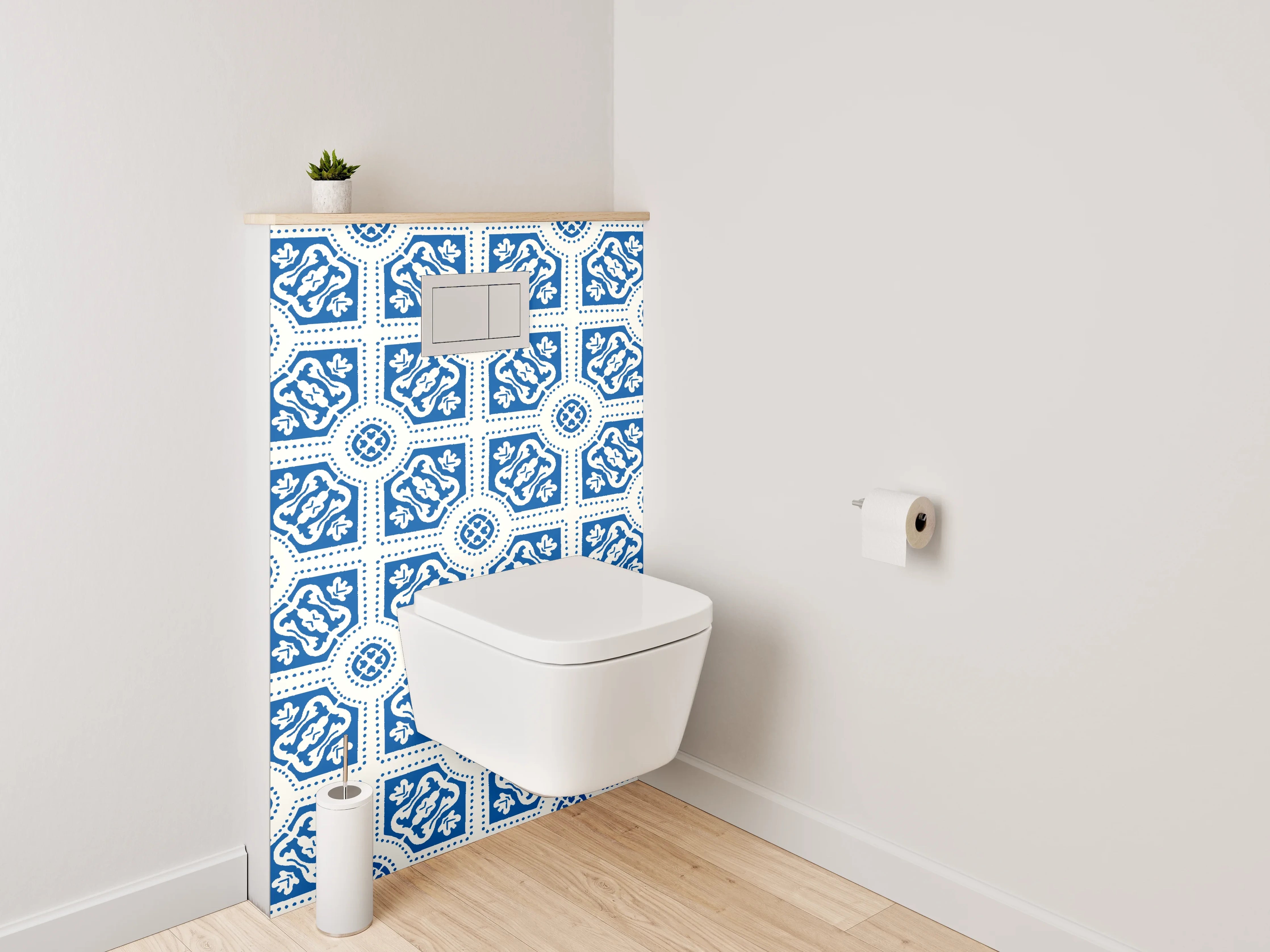 WC-Rückwand - Blau-graues Mosaik mit weißen Akzenten