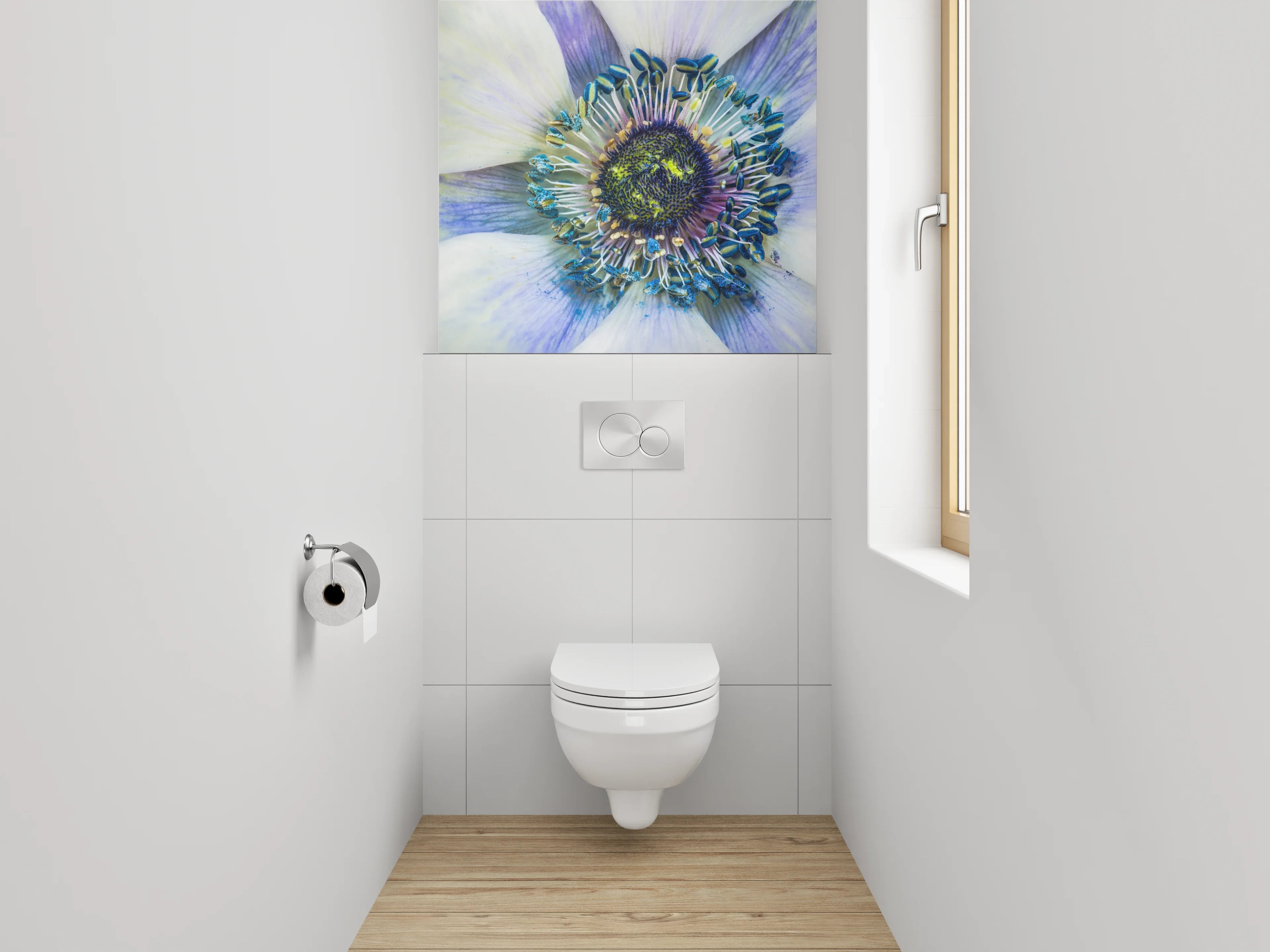 WC-Rückwand - Blau-weiße Anemone Makroaufnahme