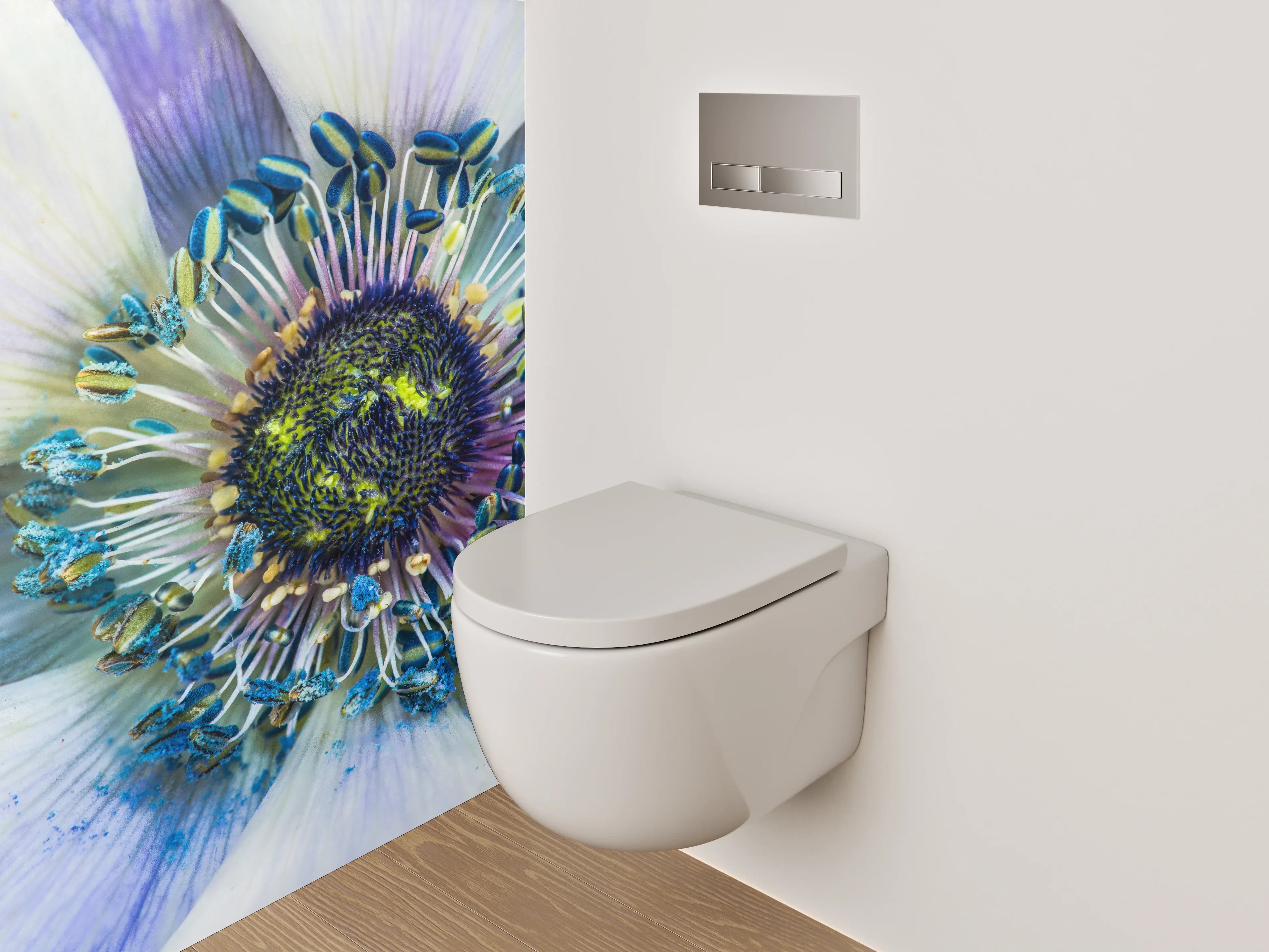 WC-Rückwand - Blau-weiße Anemone Makroaufnahme
