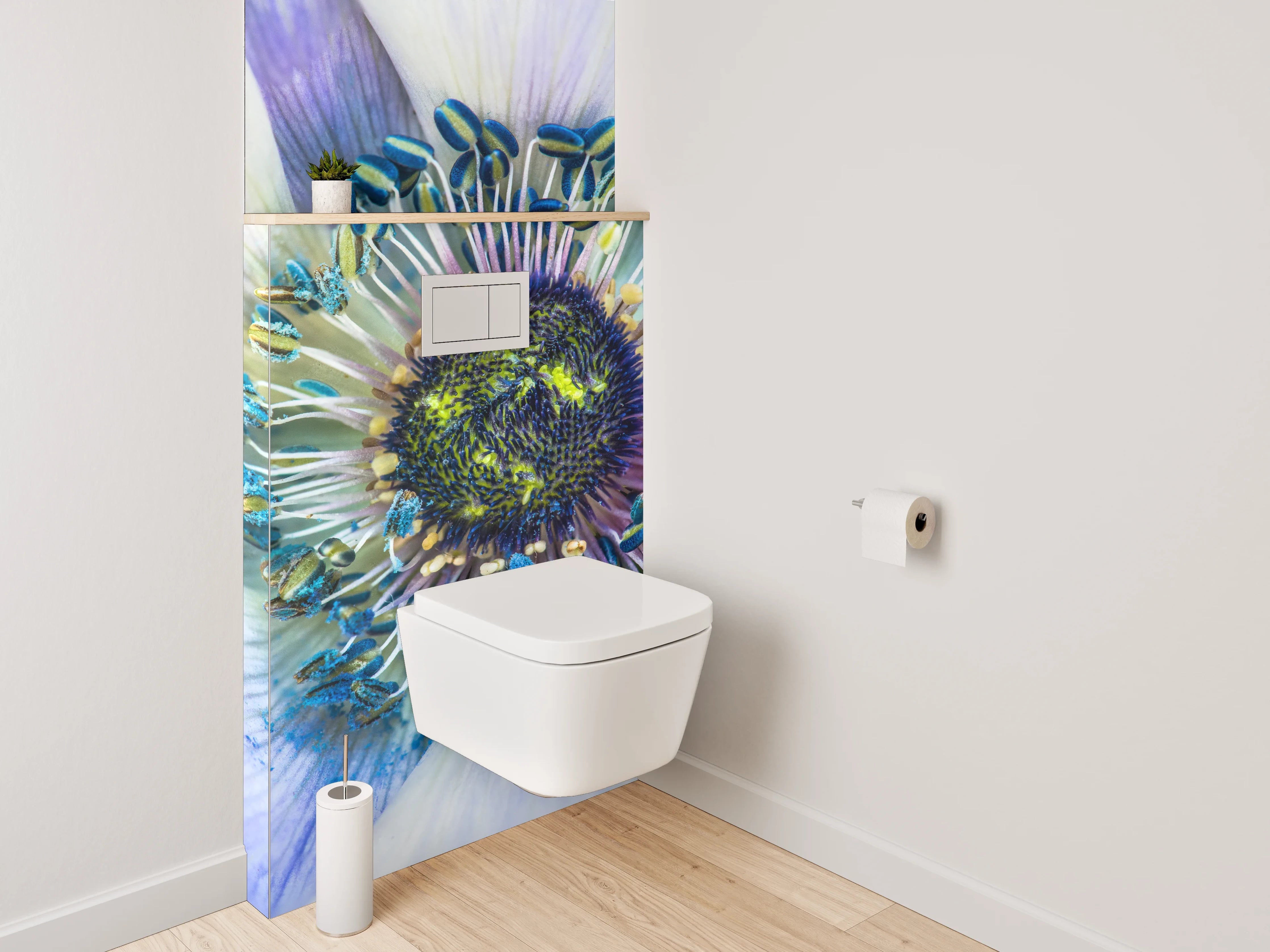 WC-Rückwand - Blau-weiße Anemone Makroaufnahme