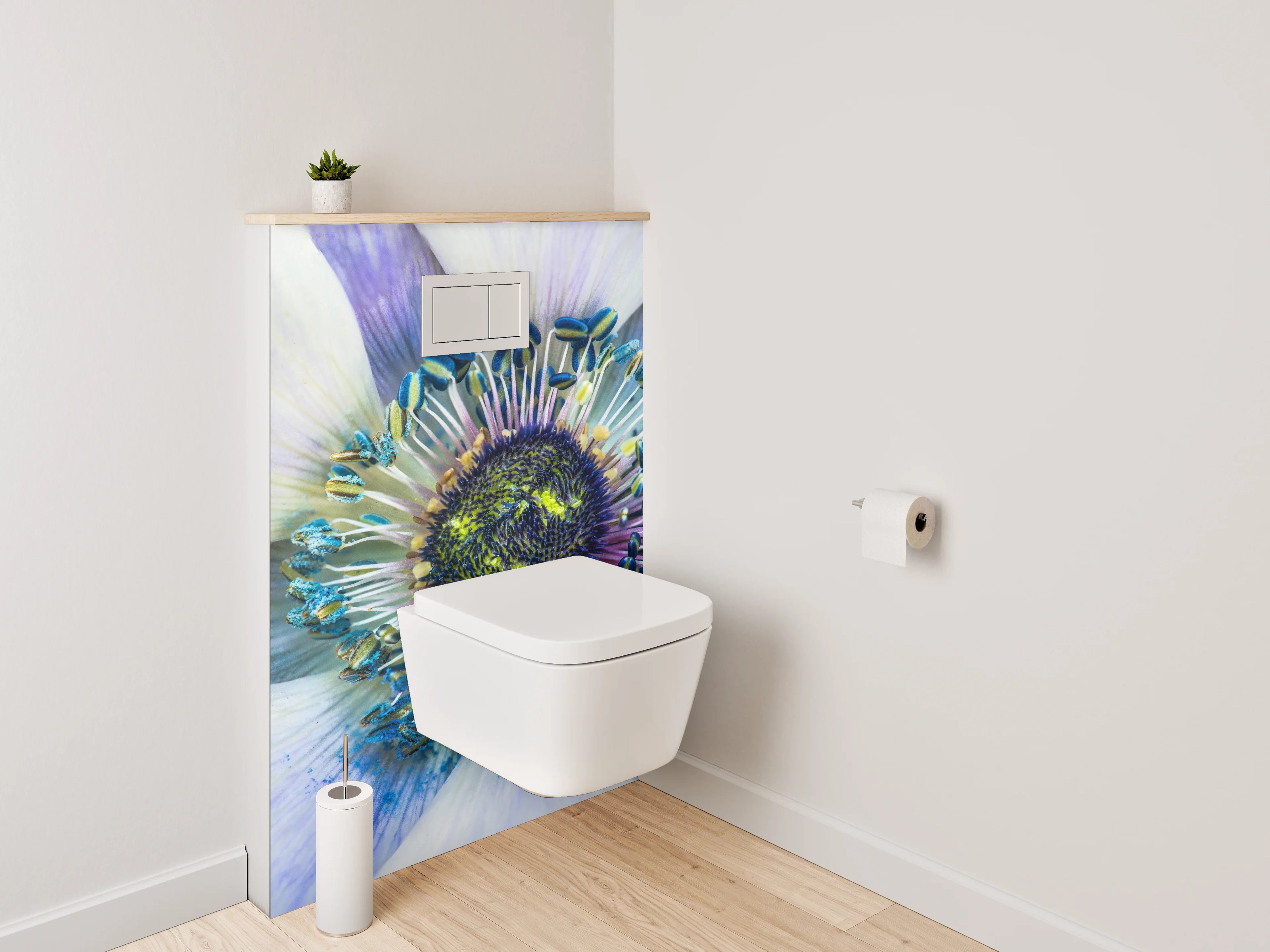 WC-Rückwand - Blau-weiße Anemone Makroaufnahme