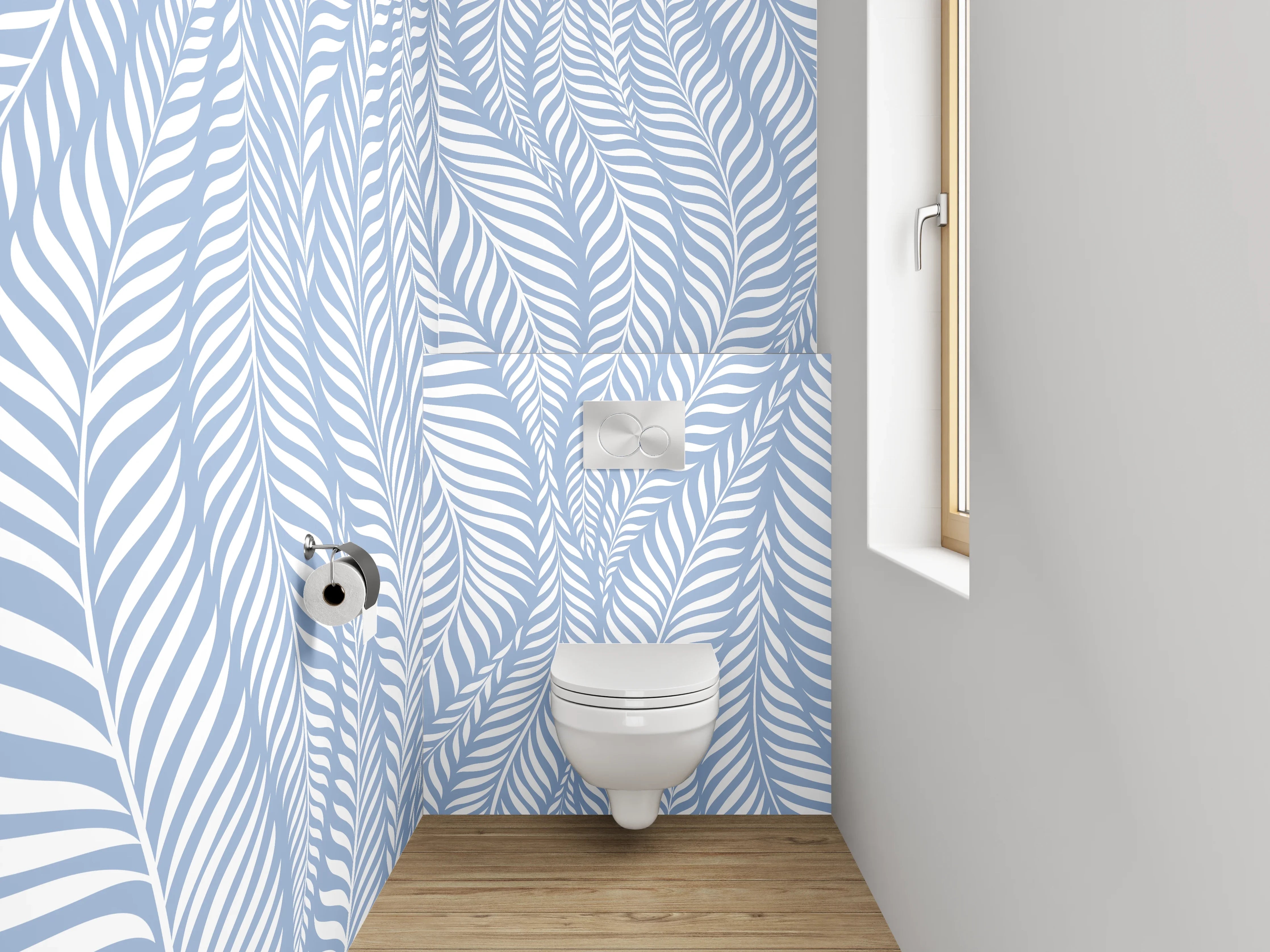 WC-Rückwand - Blau-weißes Blattmuster Design