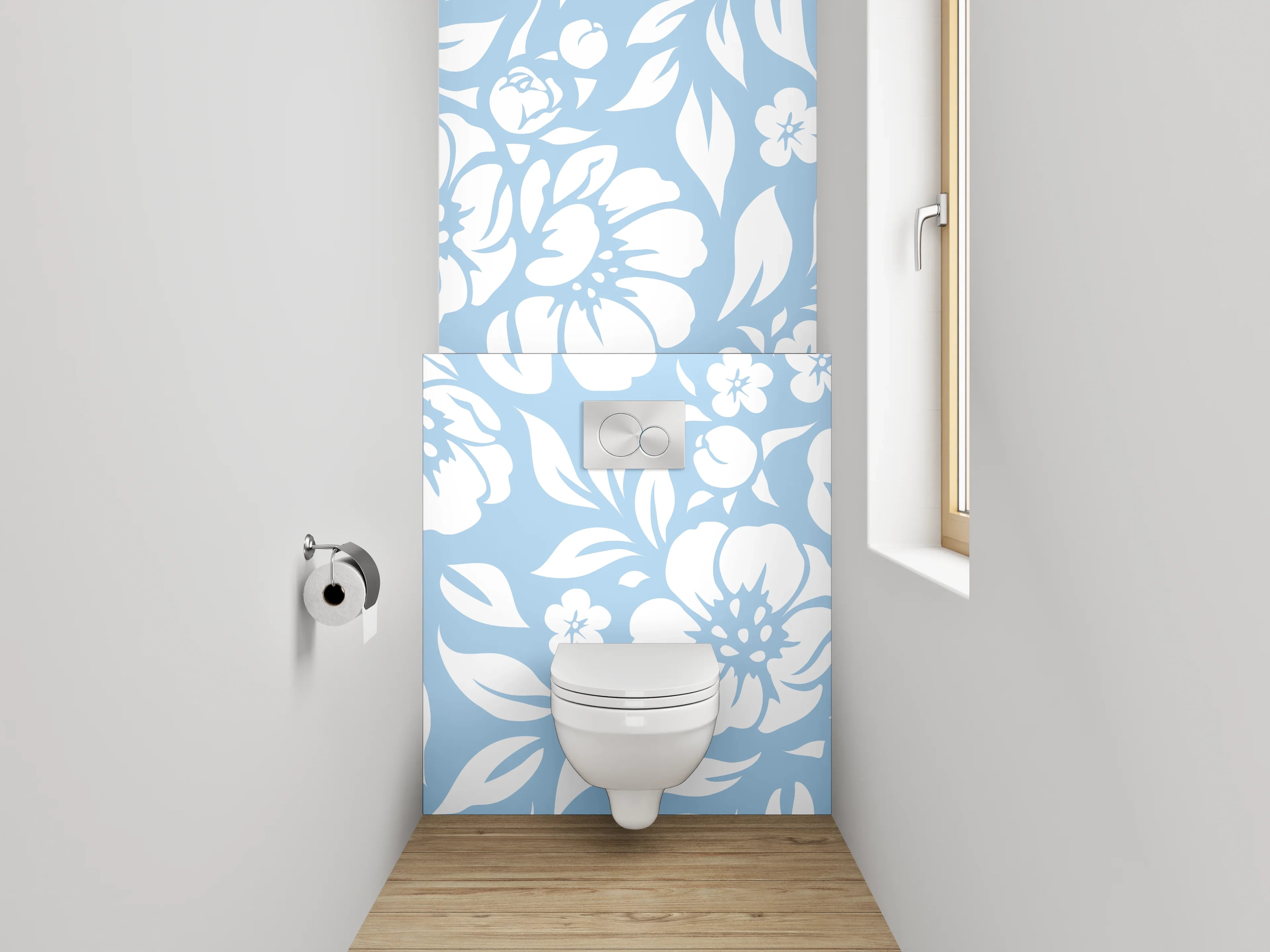 WC-Rückwand - Blau-weißes Blumenmuster modern