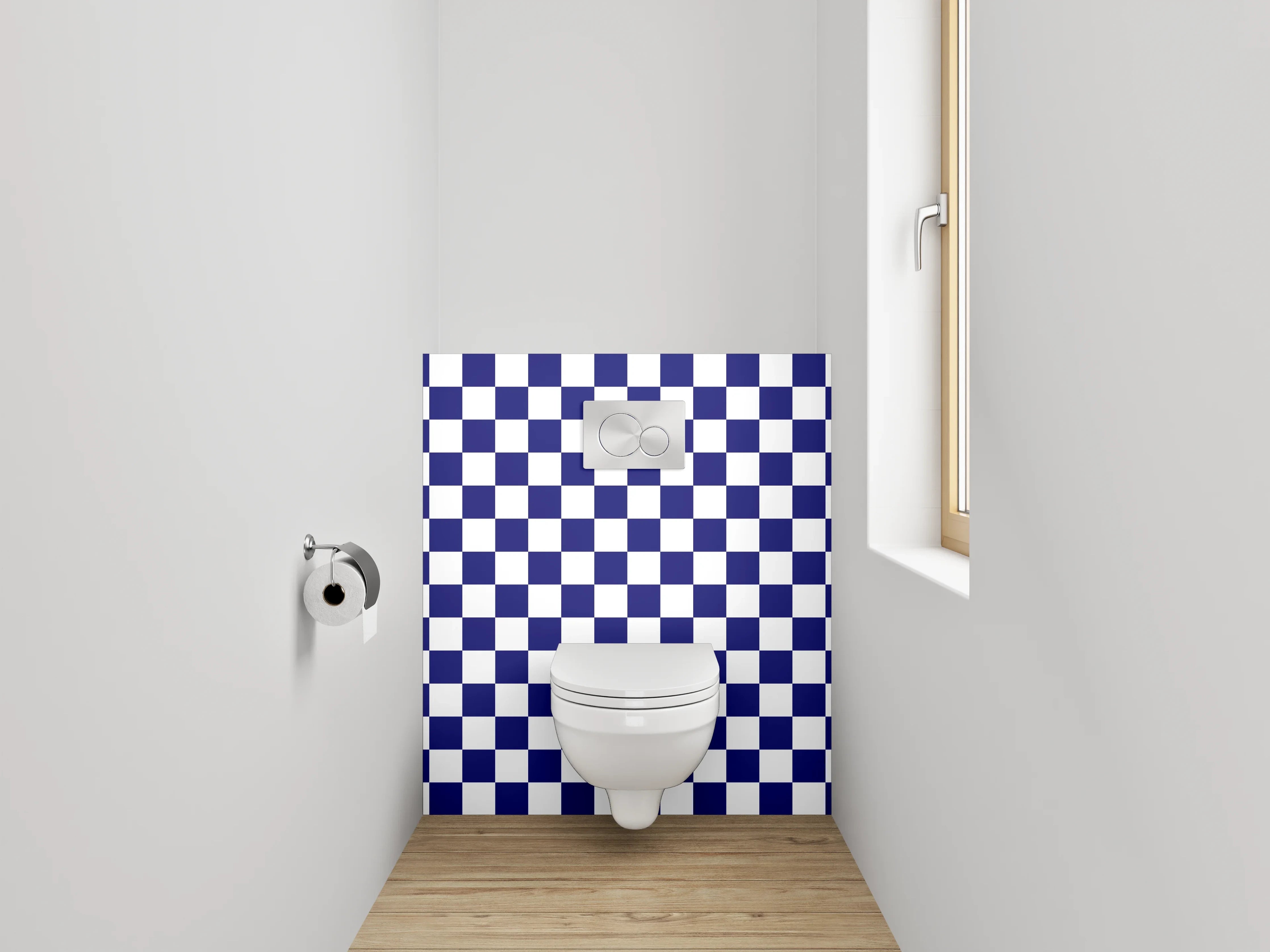 WC-Rückwand - Blau-weißes Schachbrett Muster