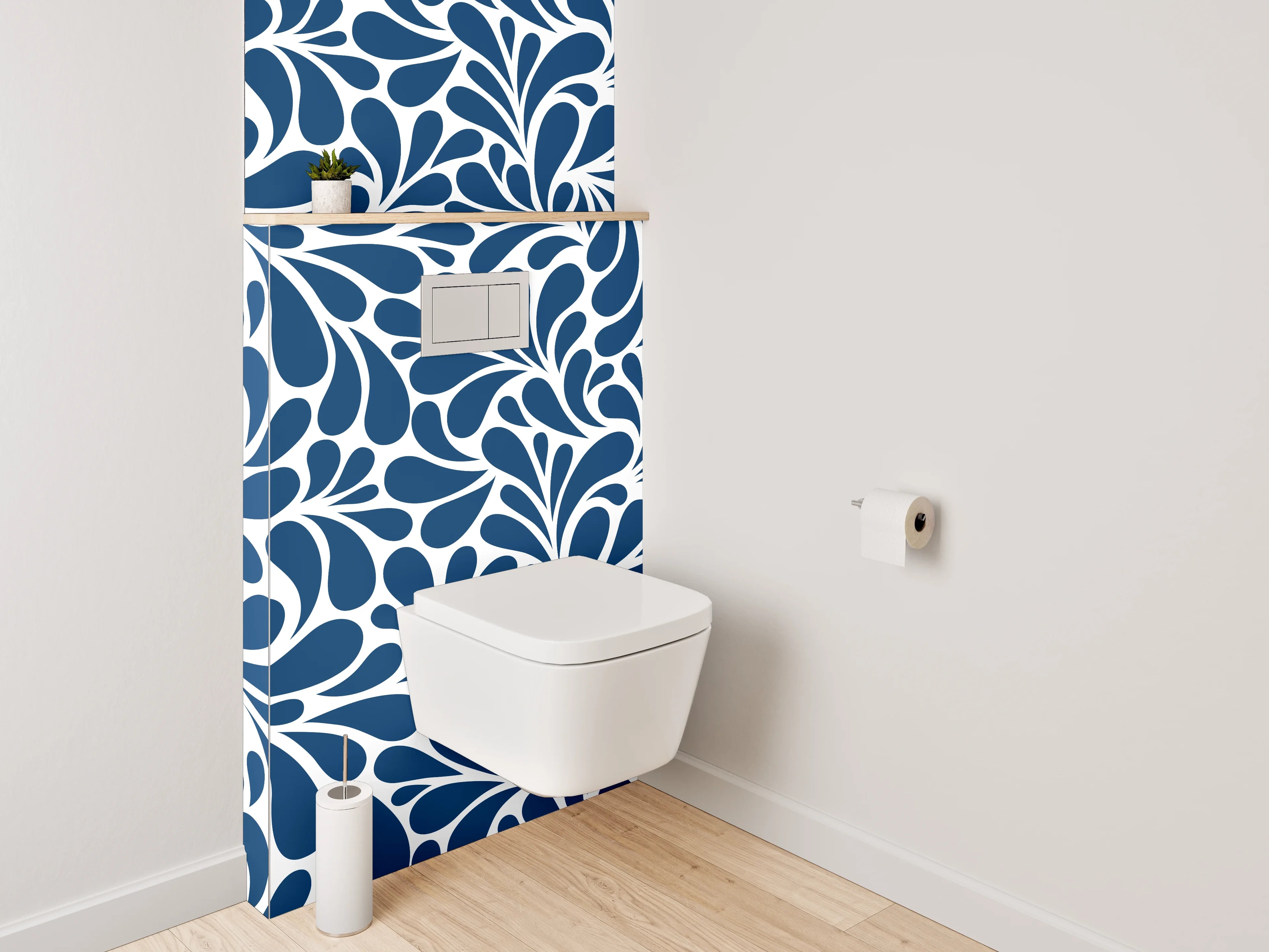 WC-Rückwand - Blau-weißes abstraktes Rankenmuster