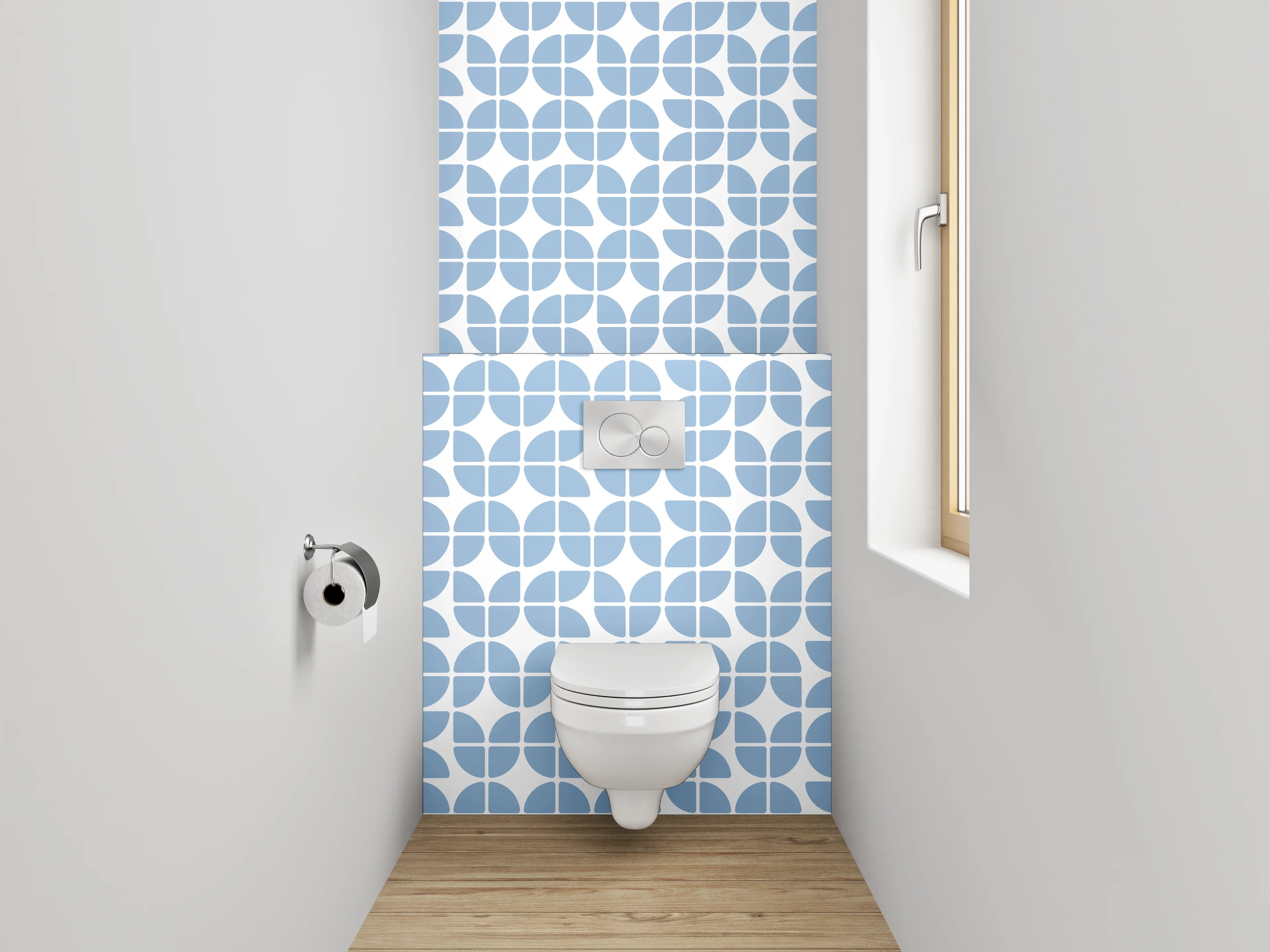 WC-Rückwand - Blau-weißes geometrisches Mosaik Muster