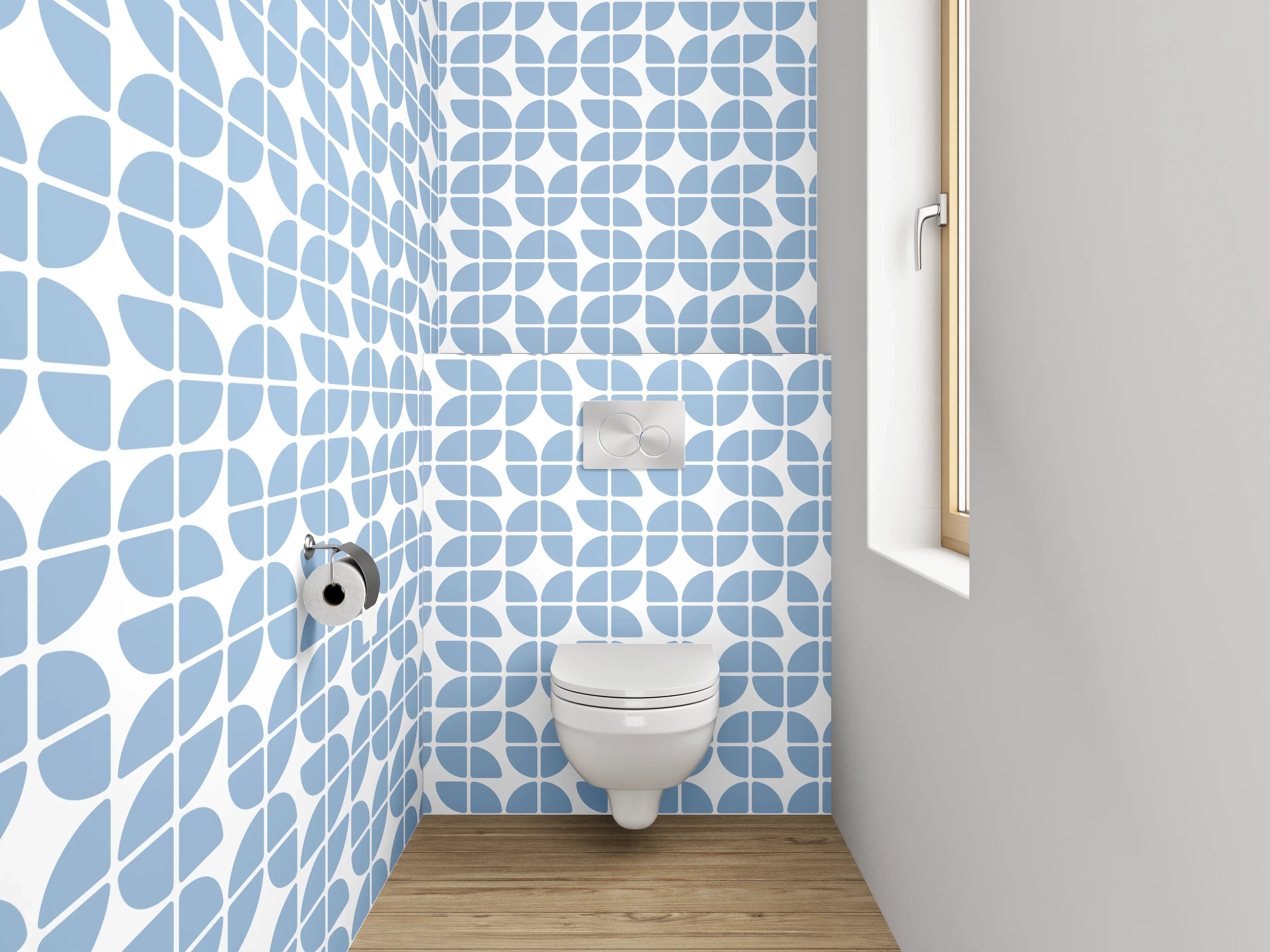 WC-Rückwand - Blau-weißes geometrisches Mosaik Muster