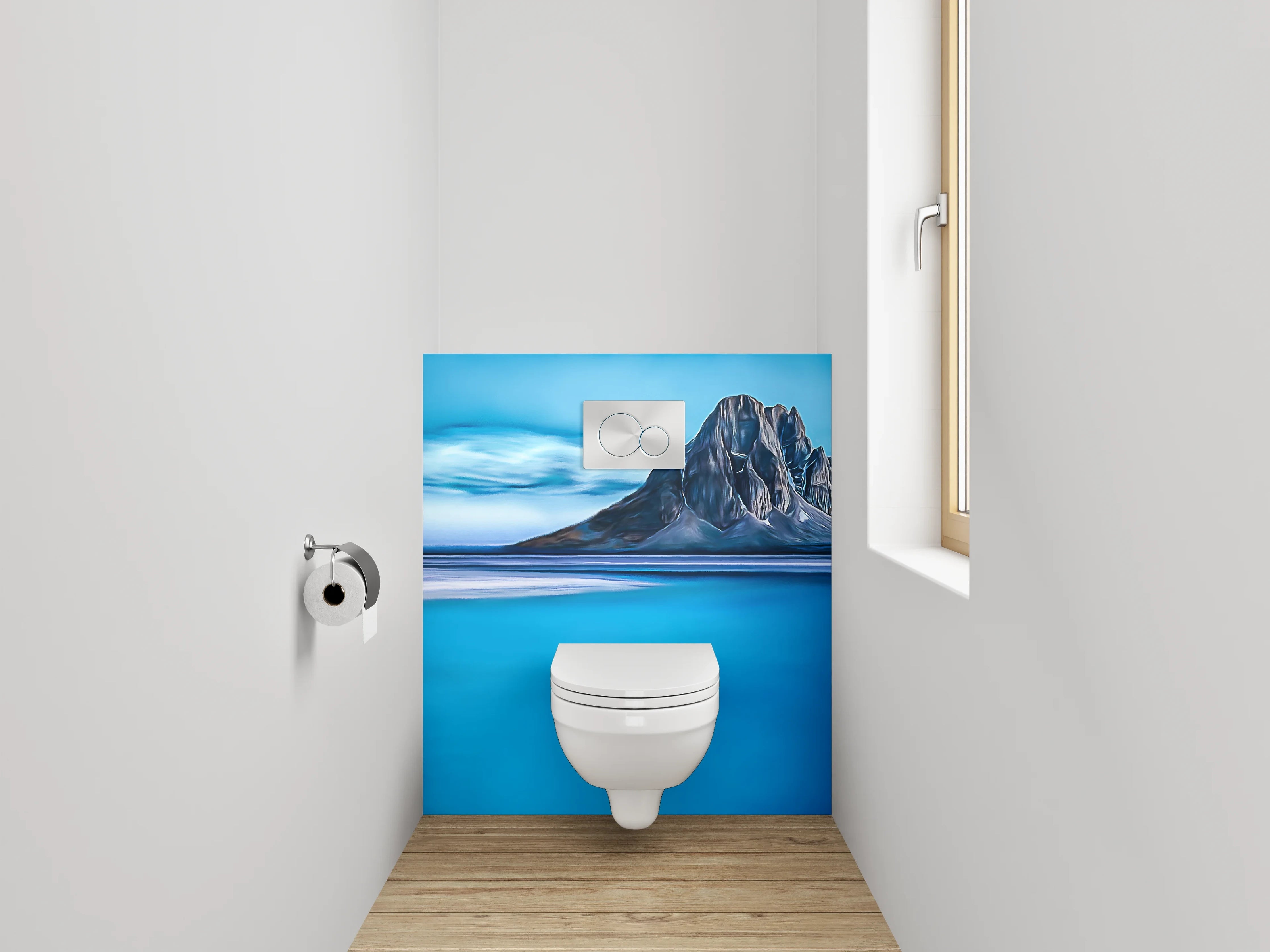 WC-Rückwand - Blaue Berglandschaft Kunstmotiv