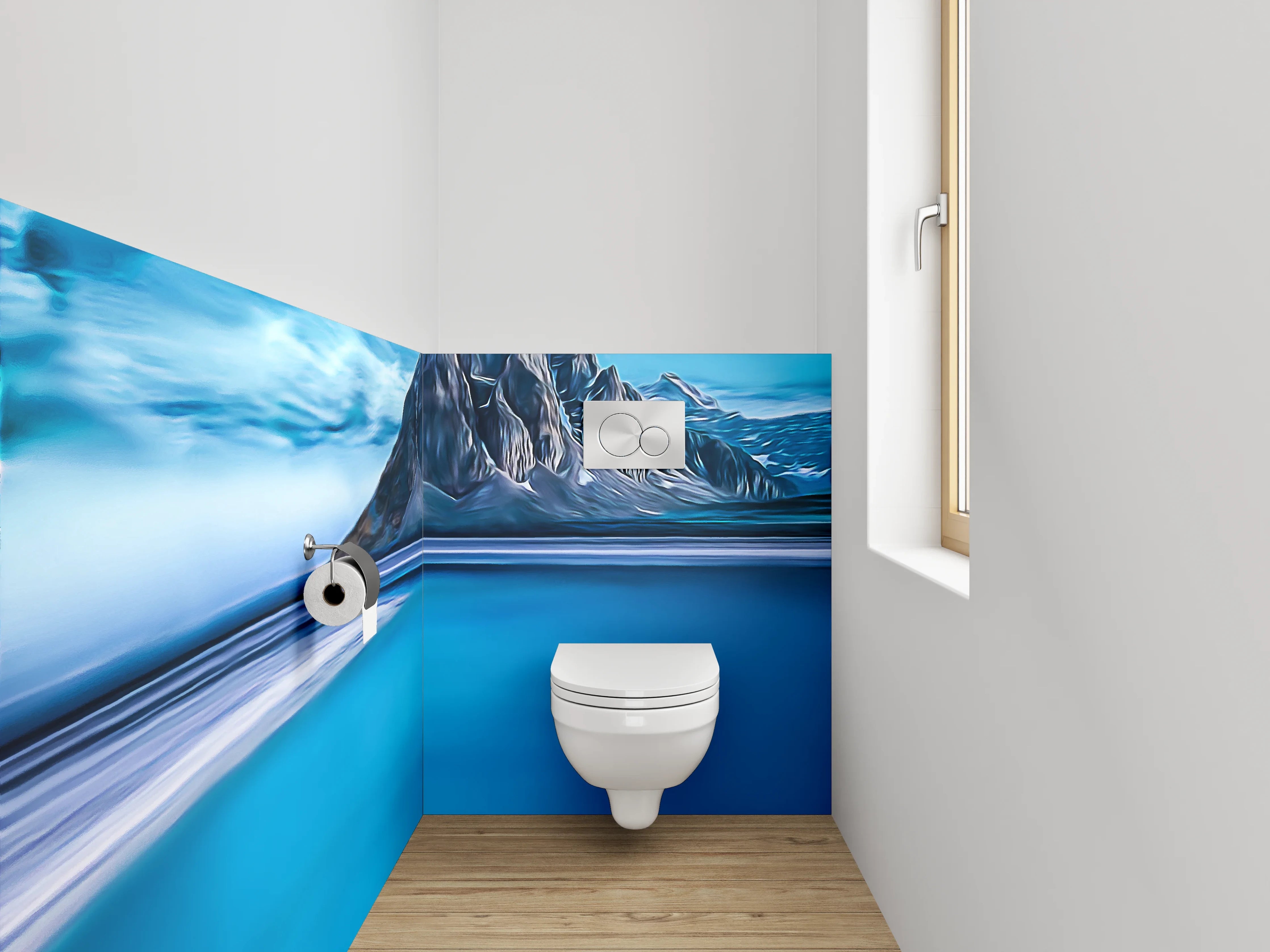 WC-Rückwand - Blaue Berglandschaft Kunstmotiv
